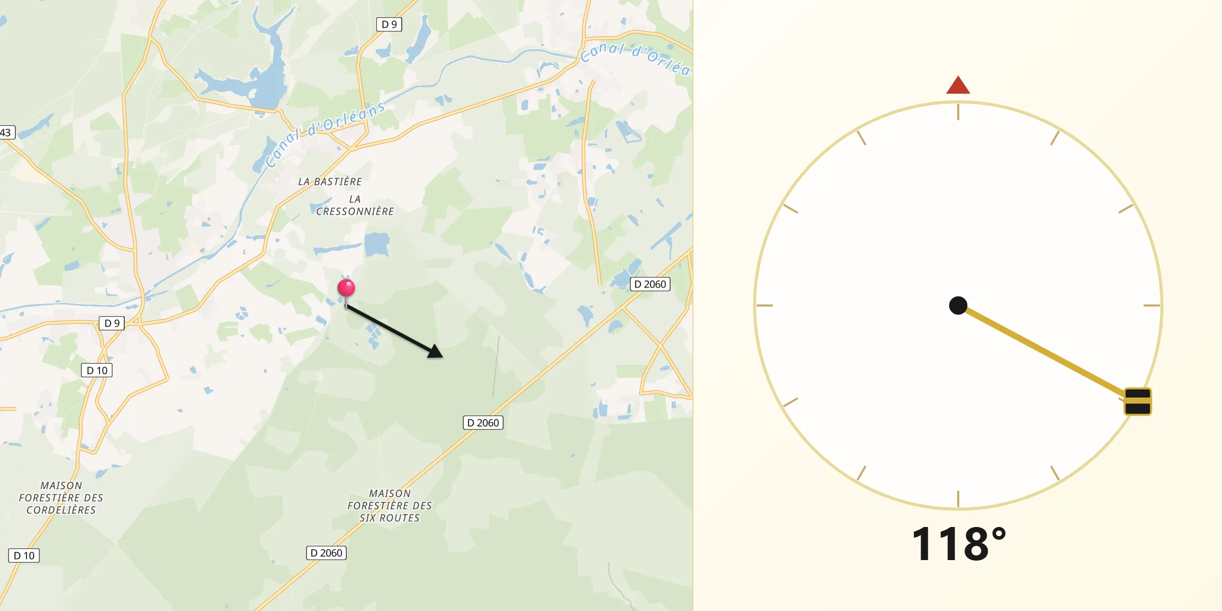 Direction vers la Qibla depuis Loiret
