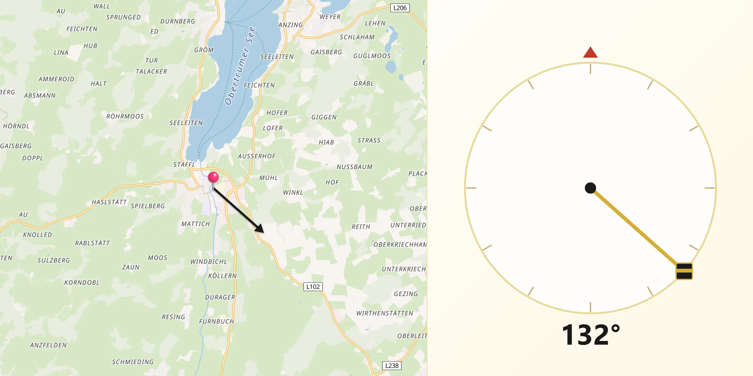Qibla-Richtung von Obertrum am See