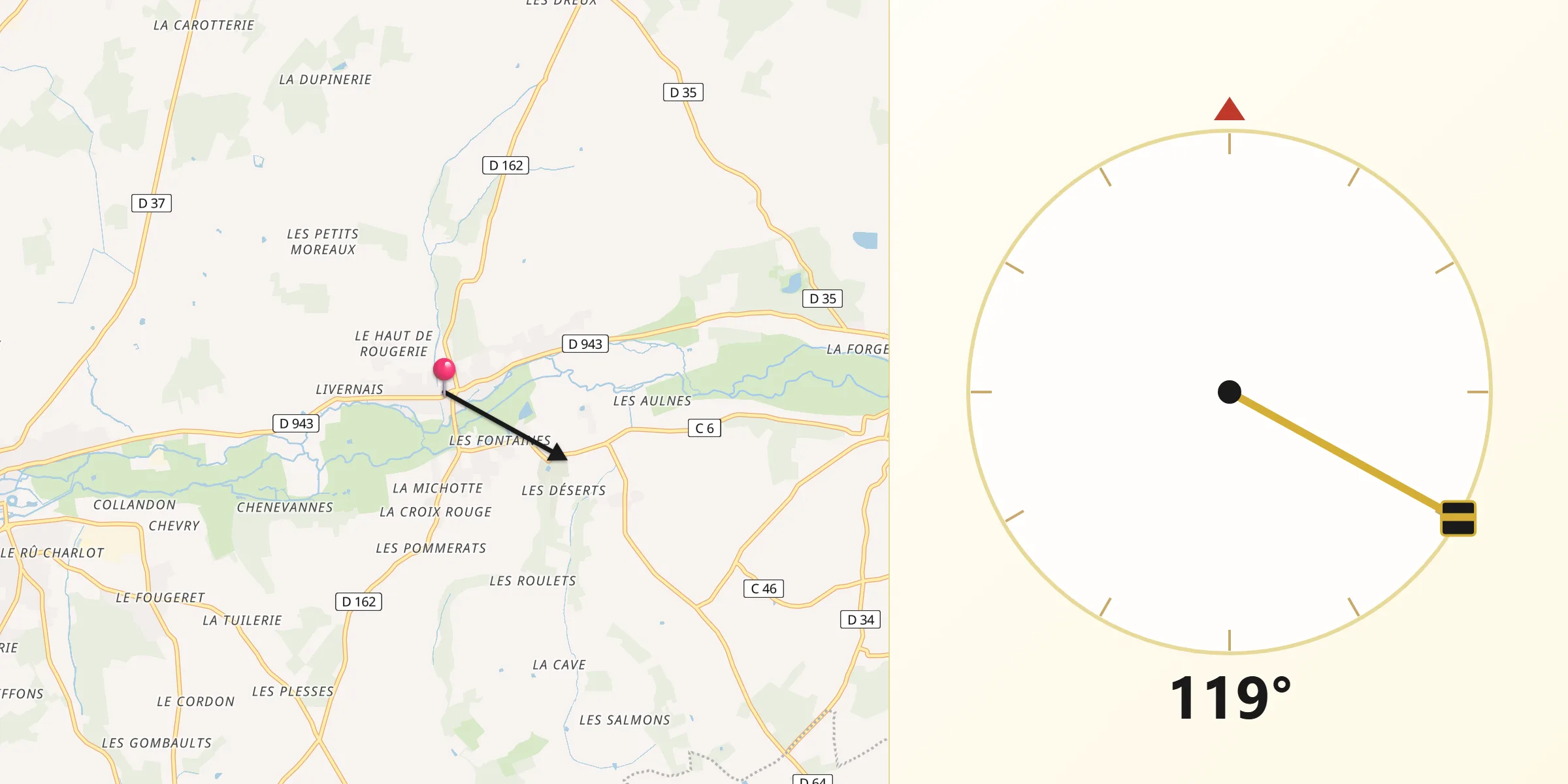Direction vers la Qibla depuis Triguères