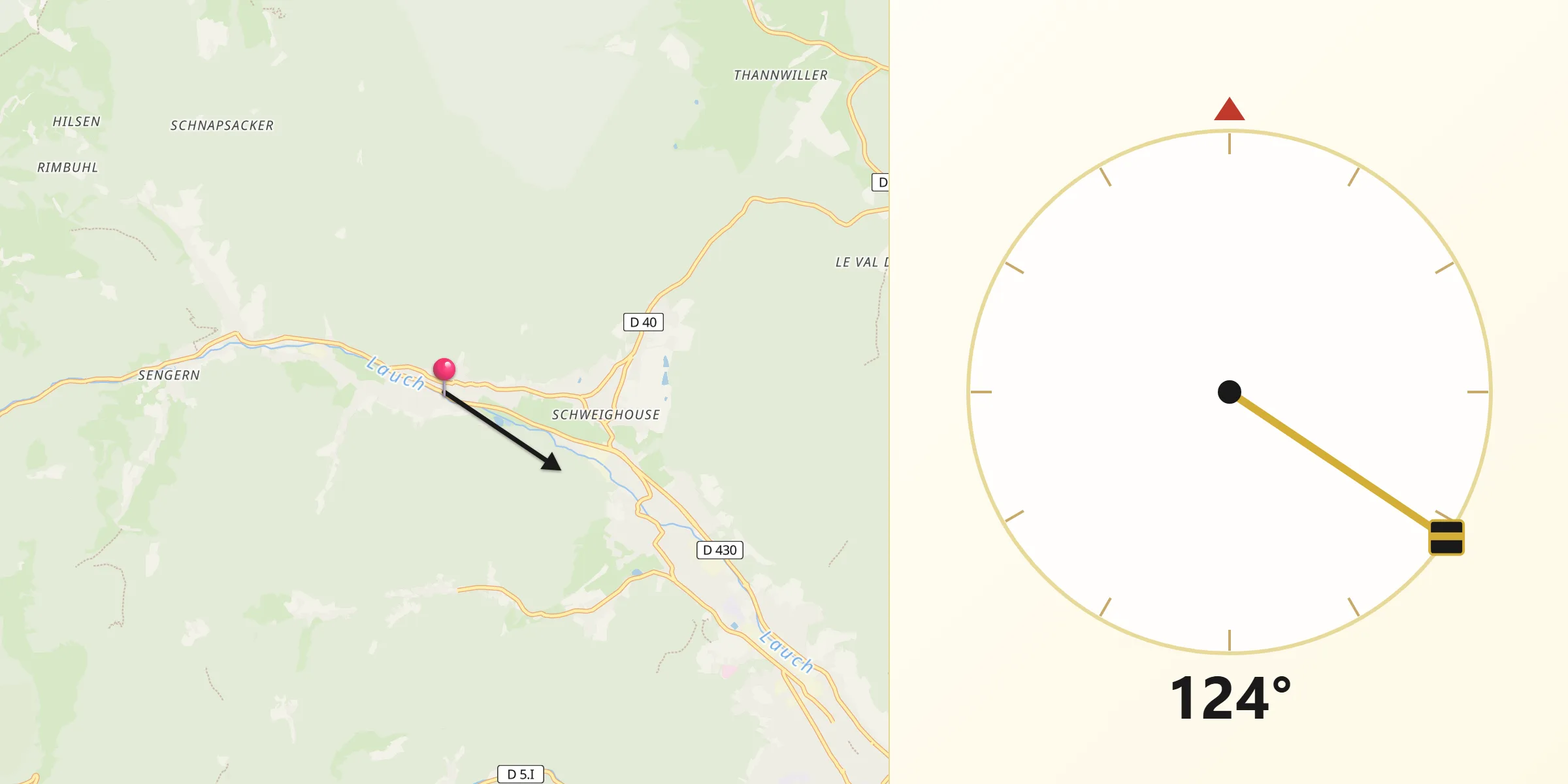 Direction vers la Qibla depuis Lautenbach