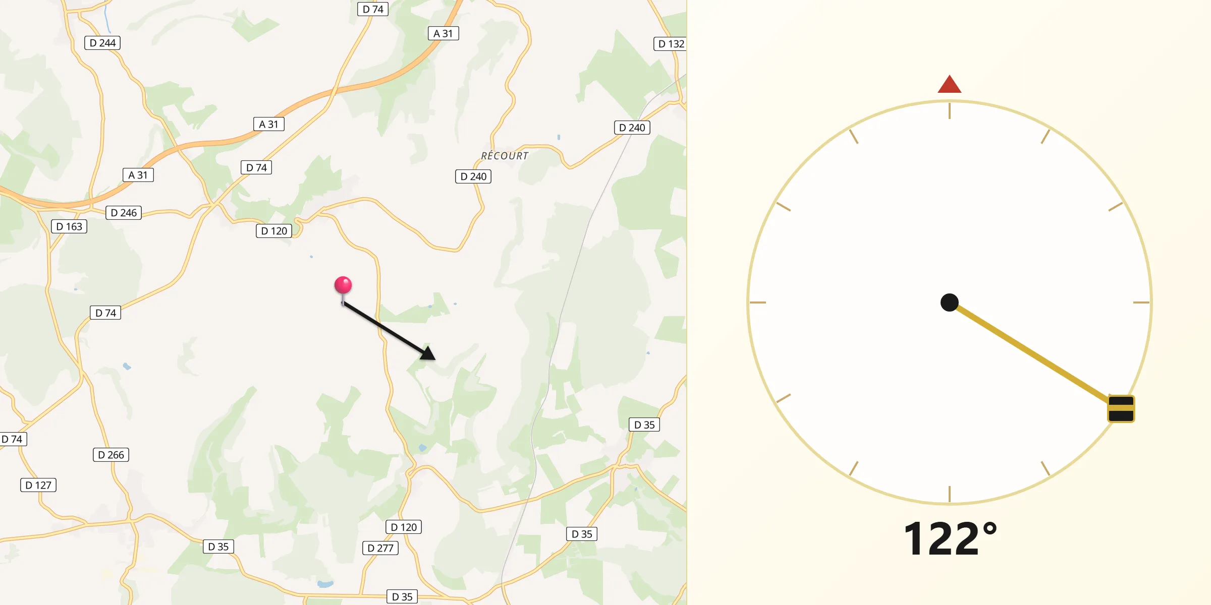 Direction vers la Qibla depuis Rançonnières