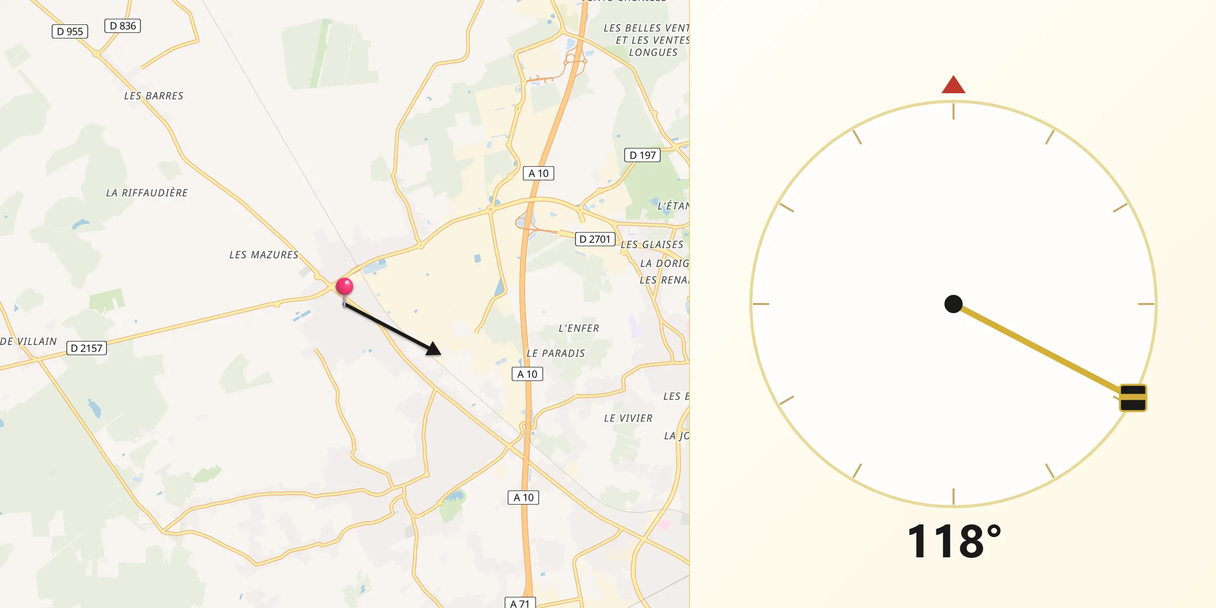 Direction vers la Qibla depuis Ormes
