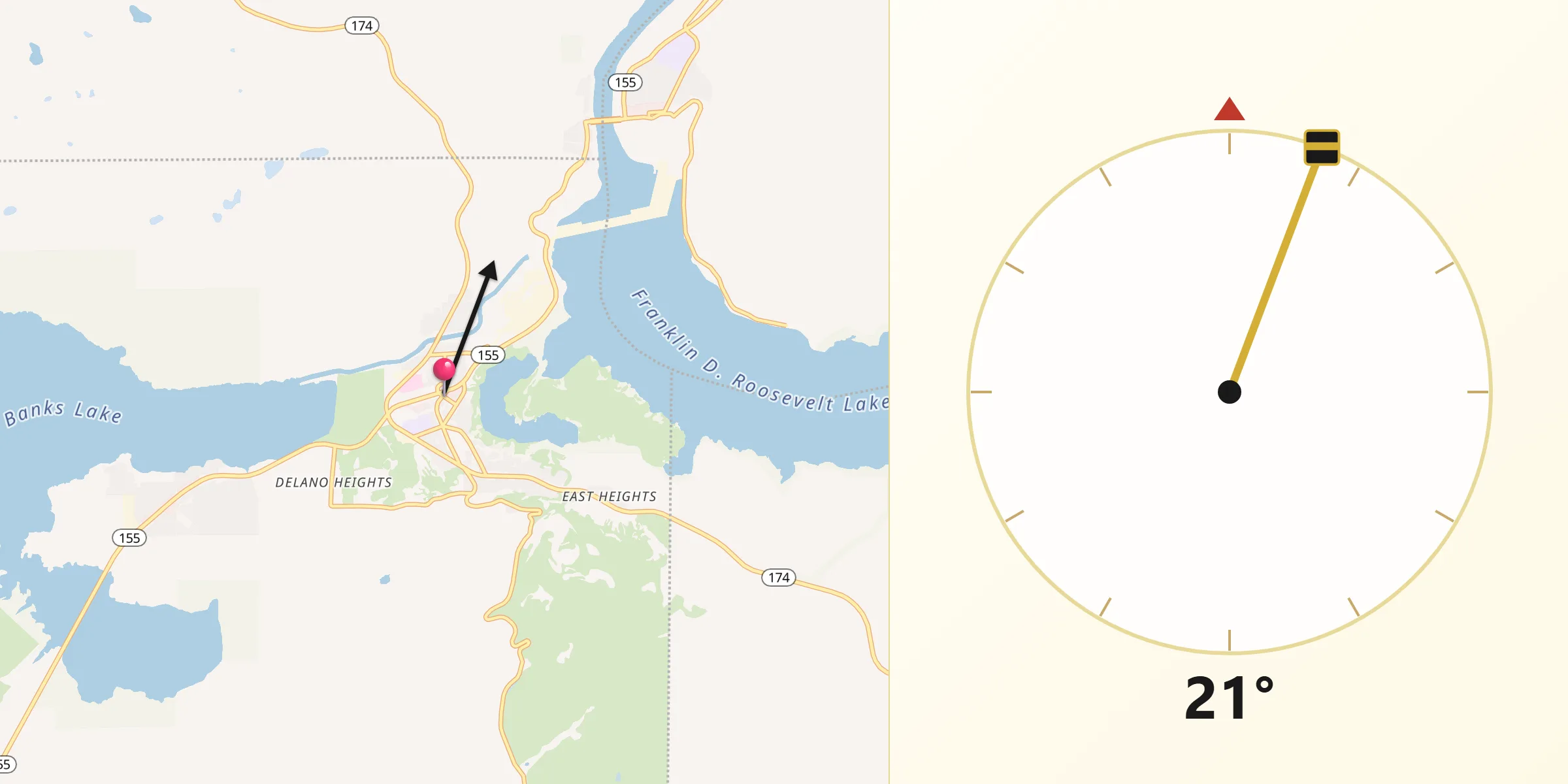 Qibla Direction from Grand Coulee