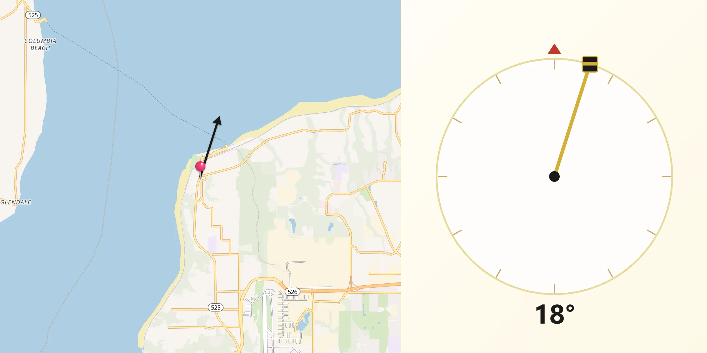 Qibla Direction from Mukilteo