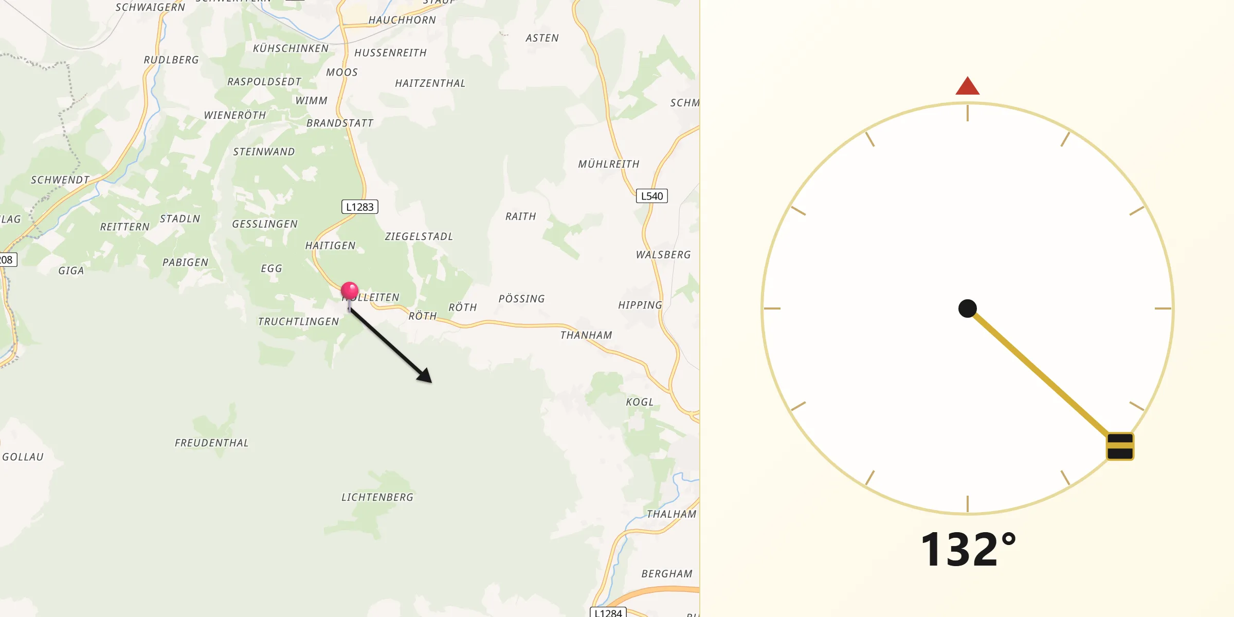 Qibla-Richtung von Weißenkirchen im Attergau