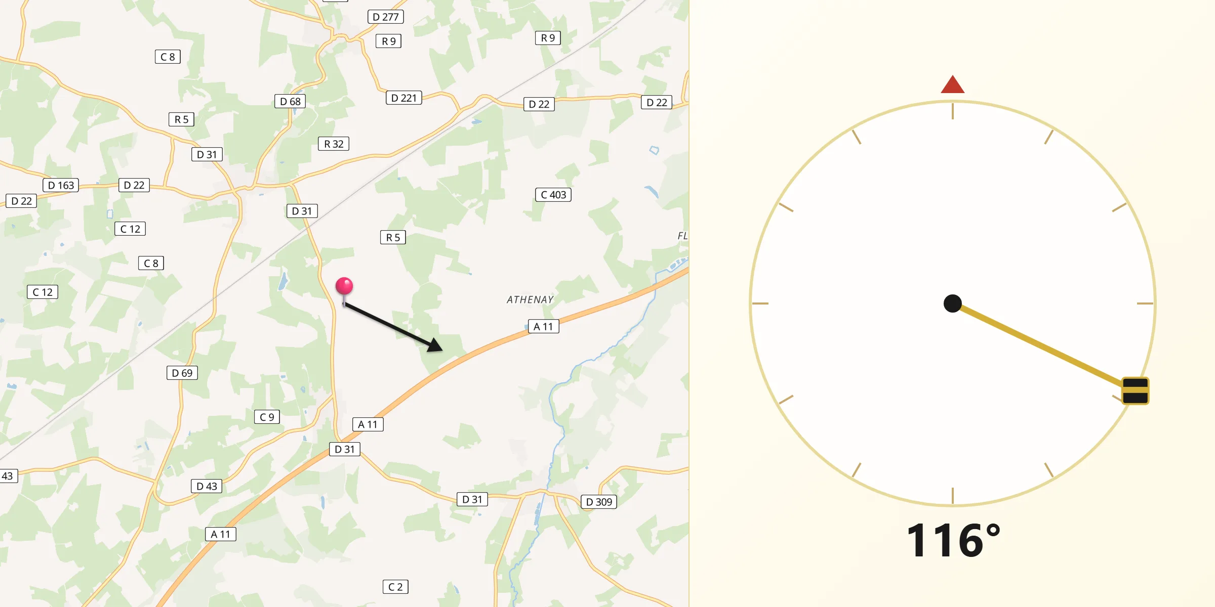 Direction vers la Qibla depuis Louplande