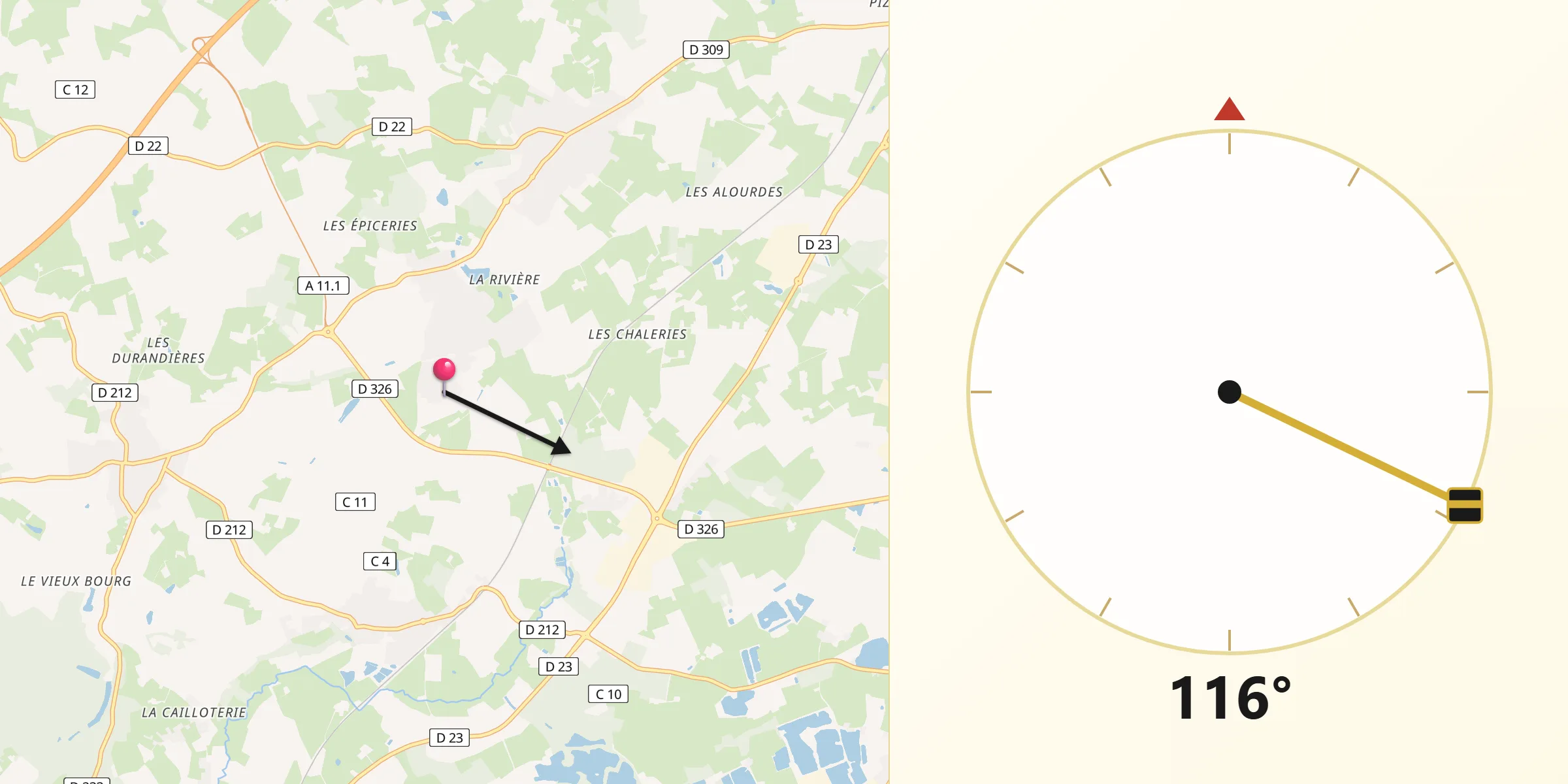 Direction vers la Qibla depuis Étival-lès-le-Mans