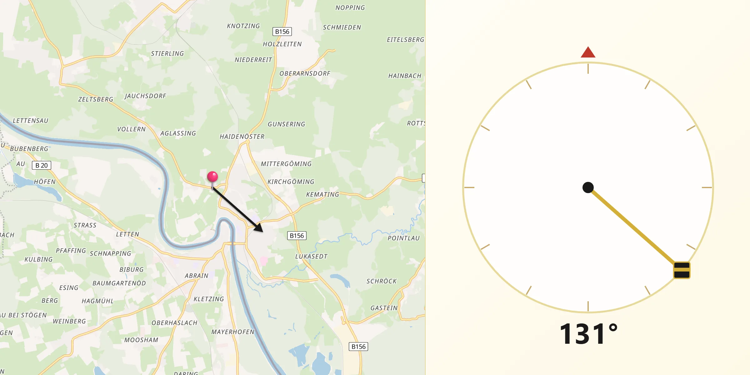 Qibla-Richtung von Oberndorf bei Salzburg