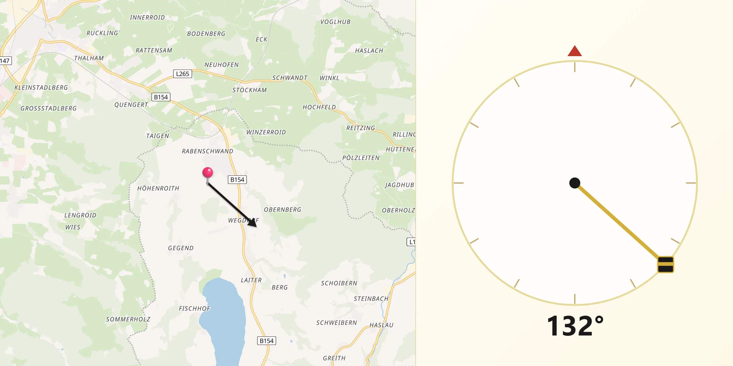 Qibla-Richtung von Oberhofen am Irrsee