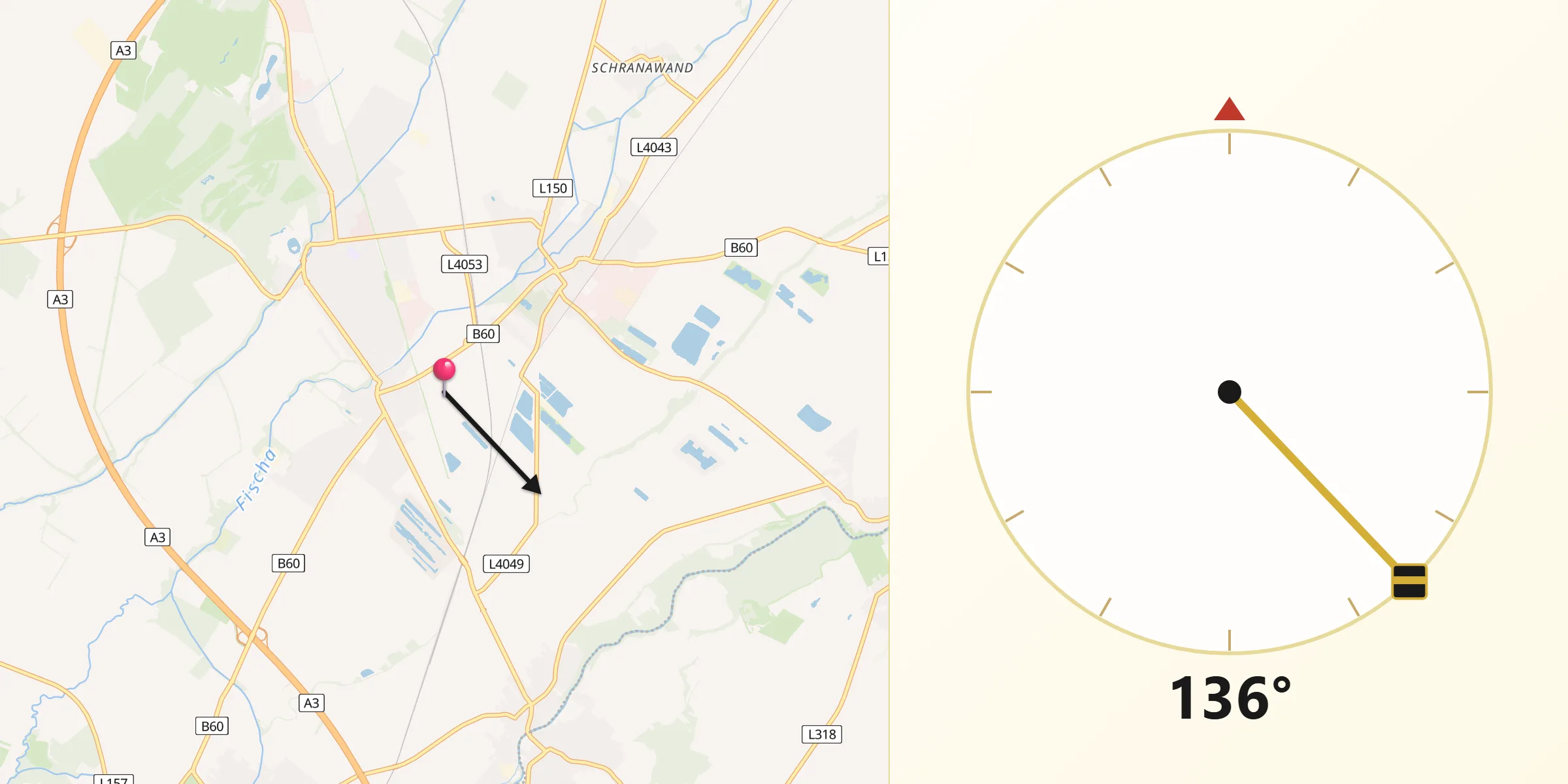 Qibla-Richtung von Unterwaltersdorf