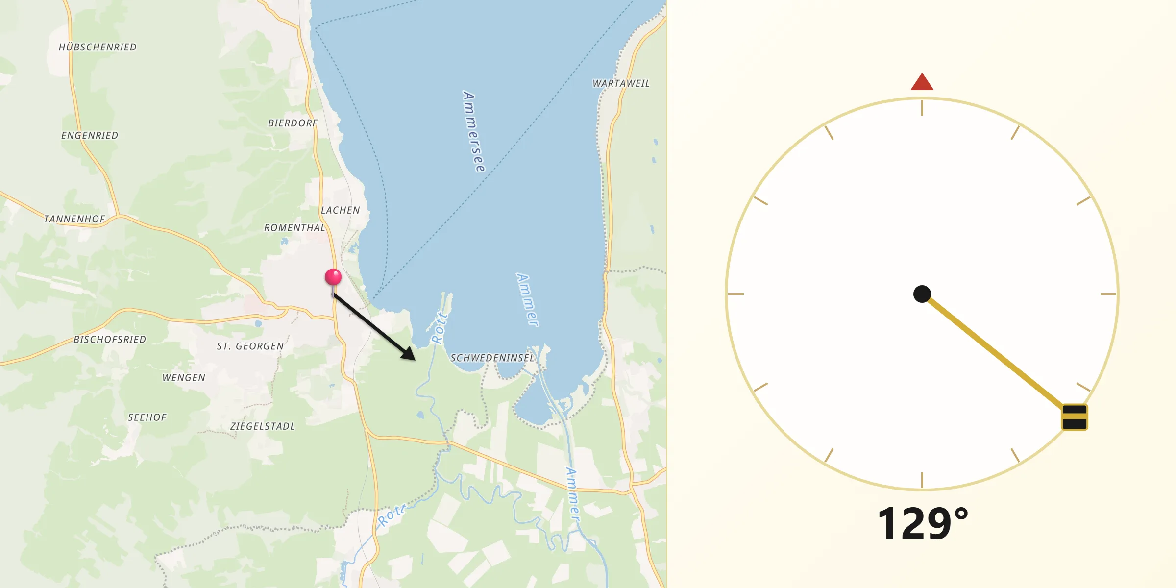 Qibla-Richtung von Dießen am Ammersee