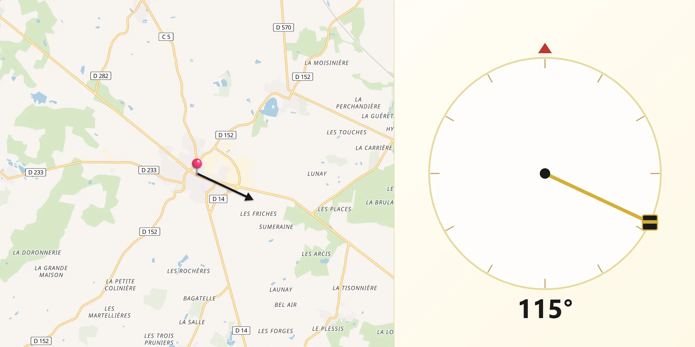 Direction vers la Qibla depuis Meslay-du-Maine