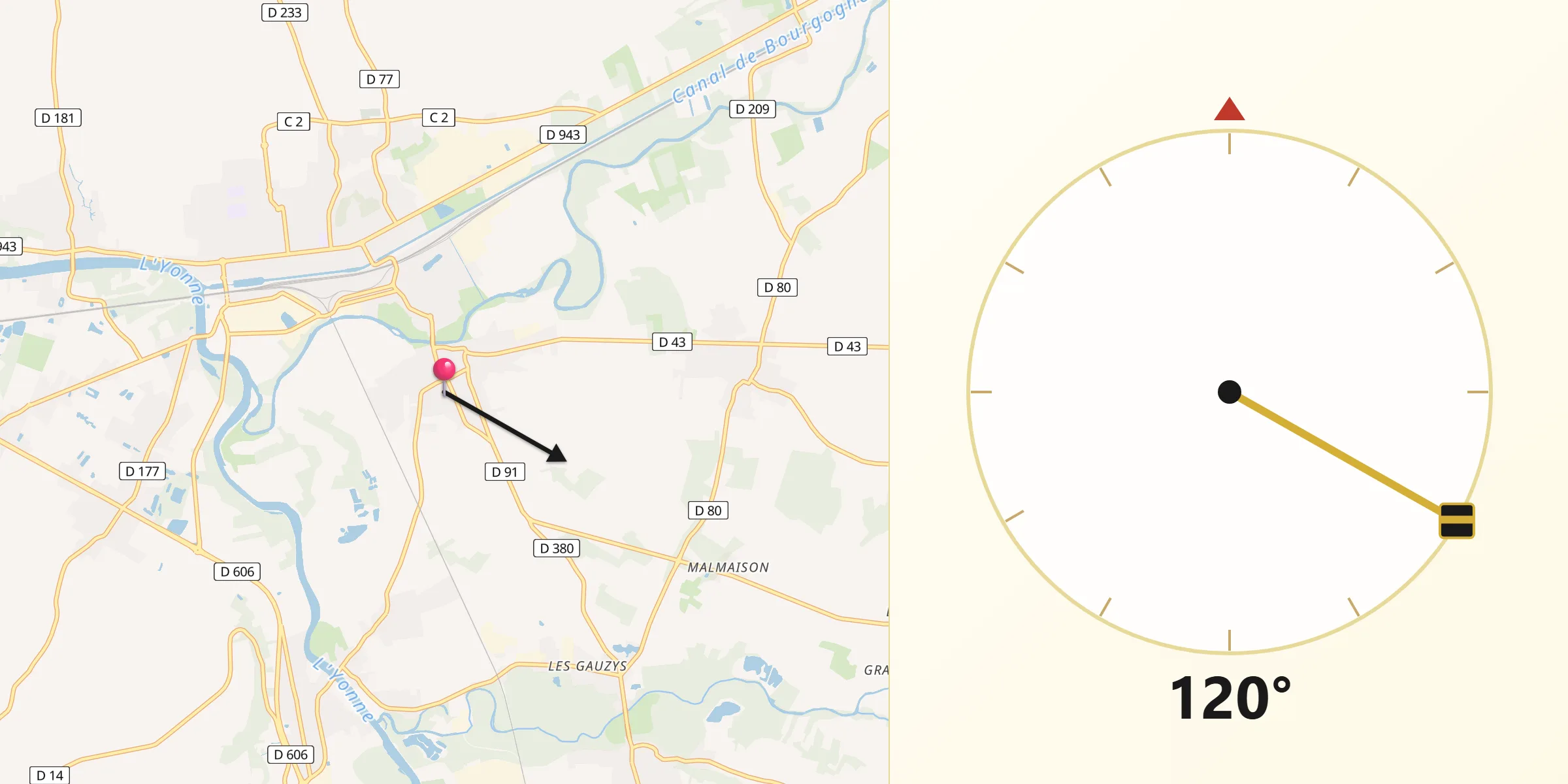Direction vers la Qibla depuis Cheny