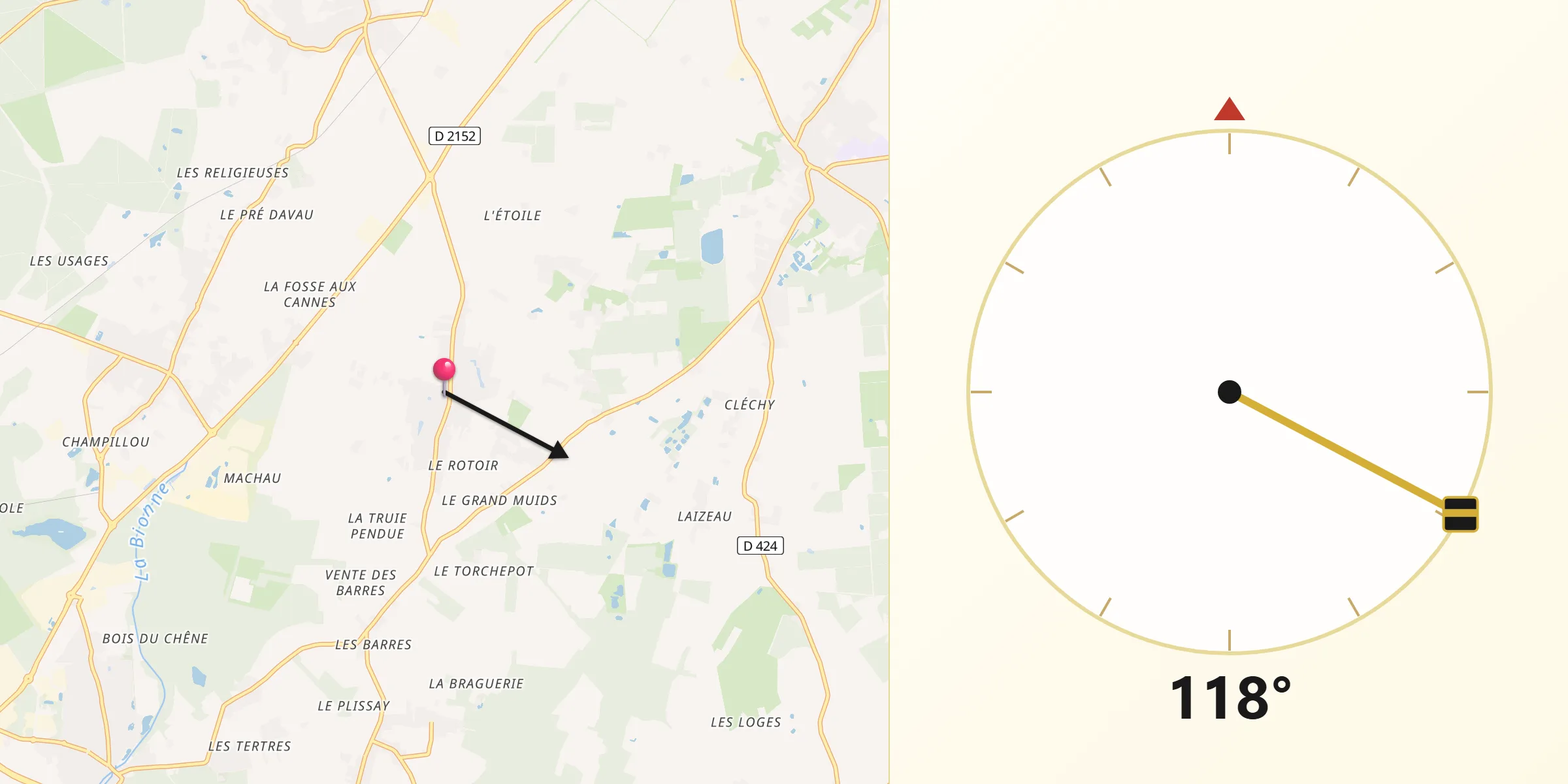 Direction vers la Qibla depuis Vennecy