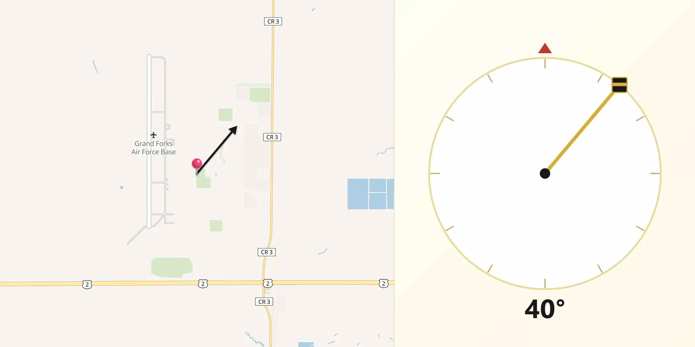 Qibla Direction from Grand Forks Air Force Base