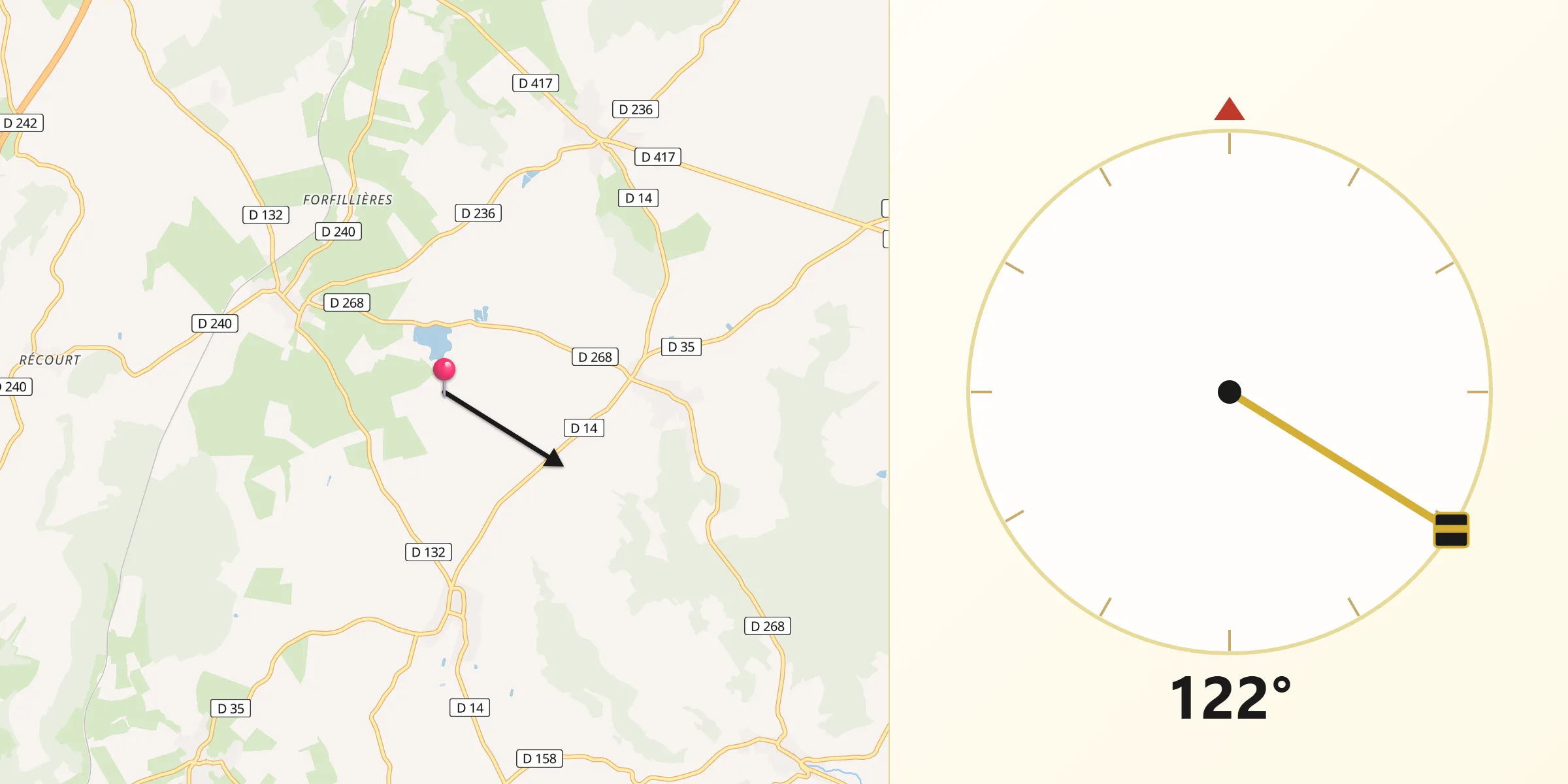 Direction vers la Qibla depuis Saulxures