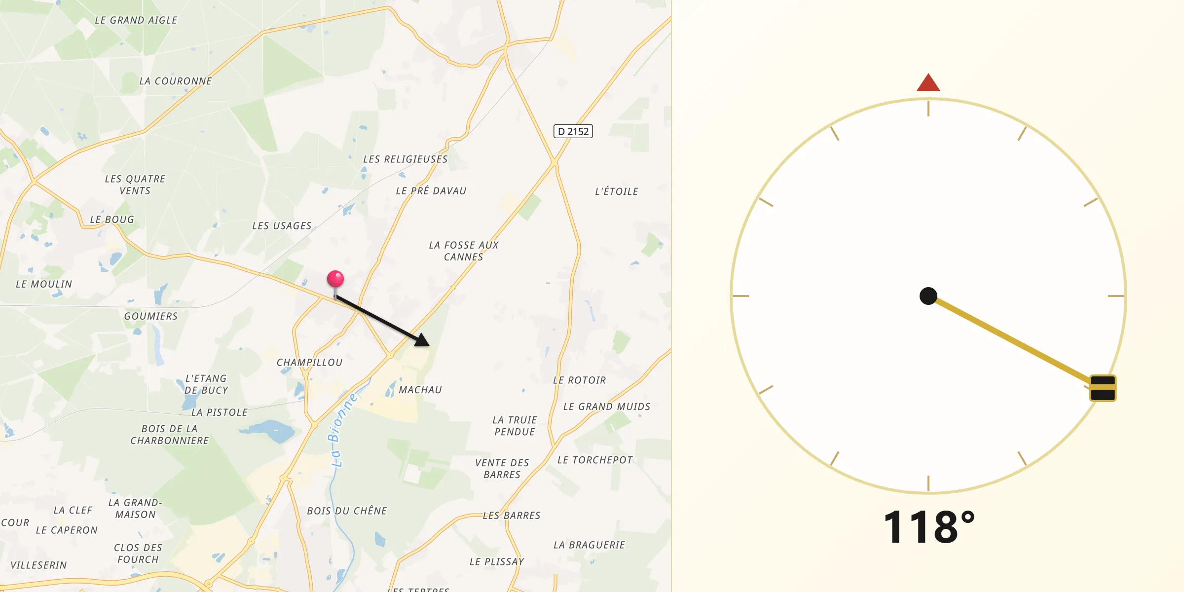 Direction vers la Qibla depuis Marigny-les-Usages