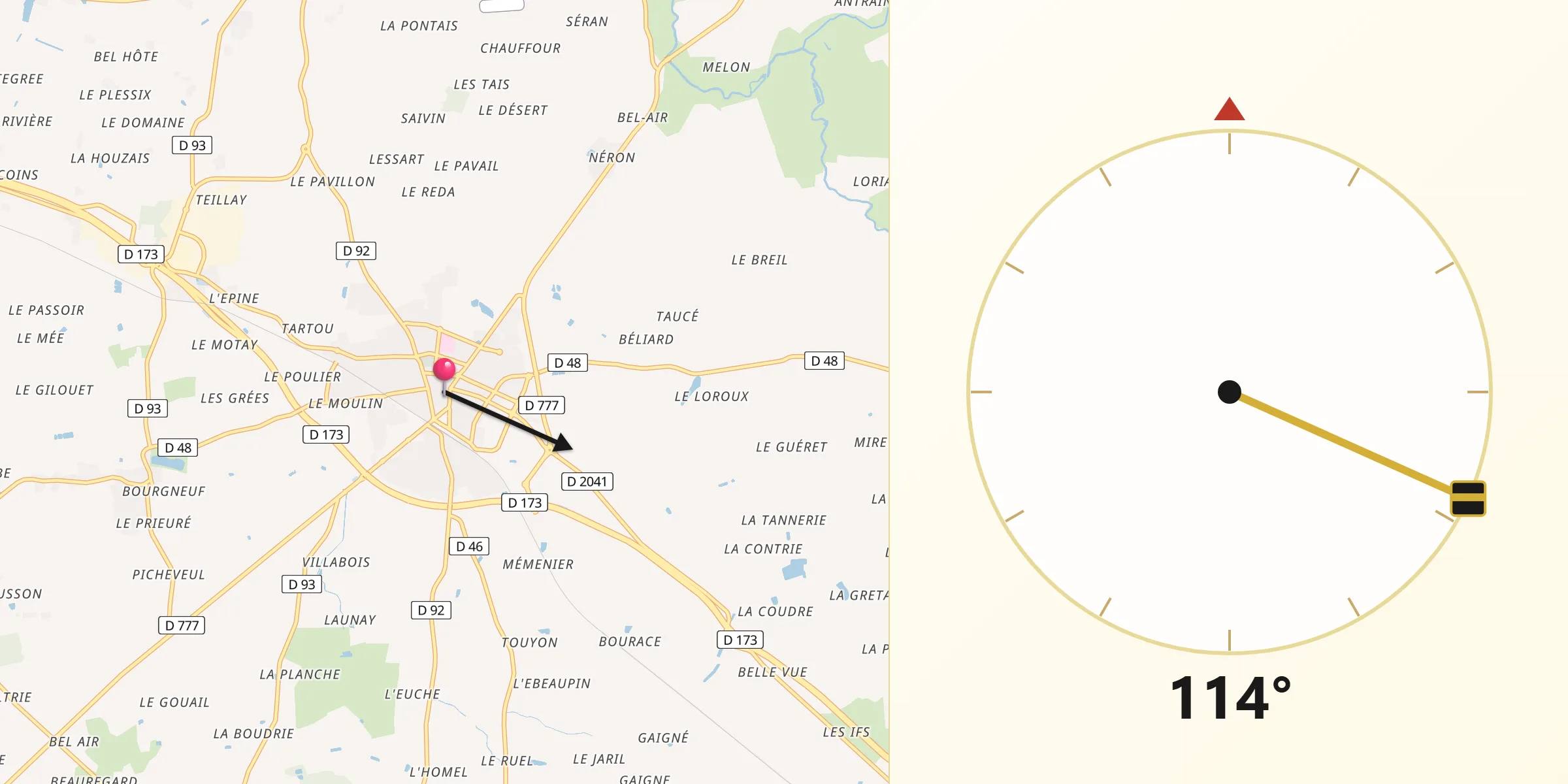 Direction vers la Qibla depuis Janzé