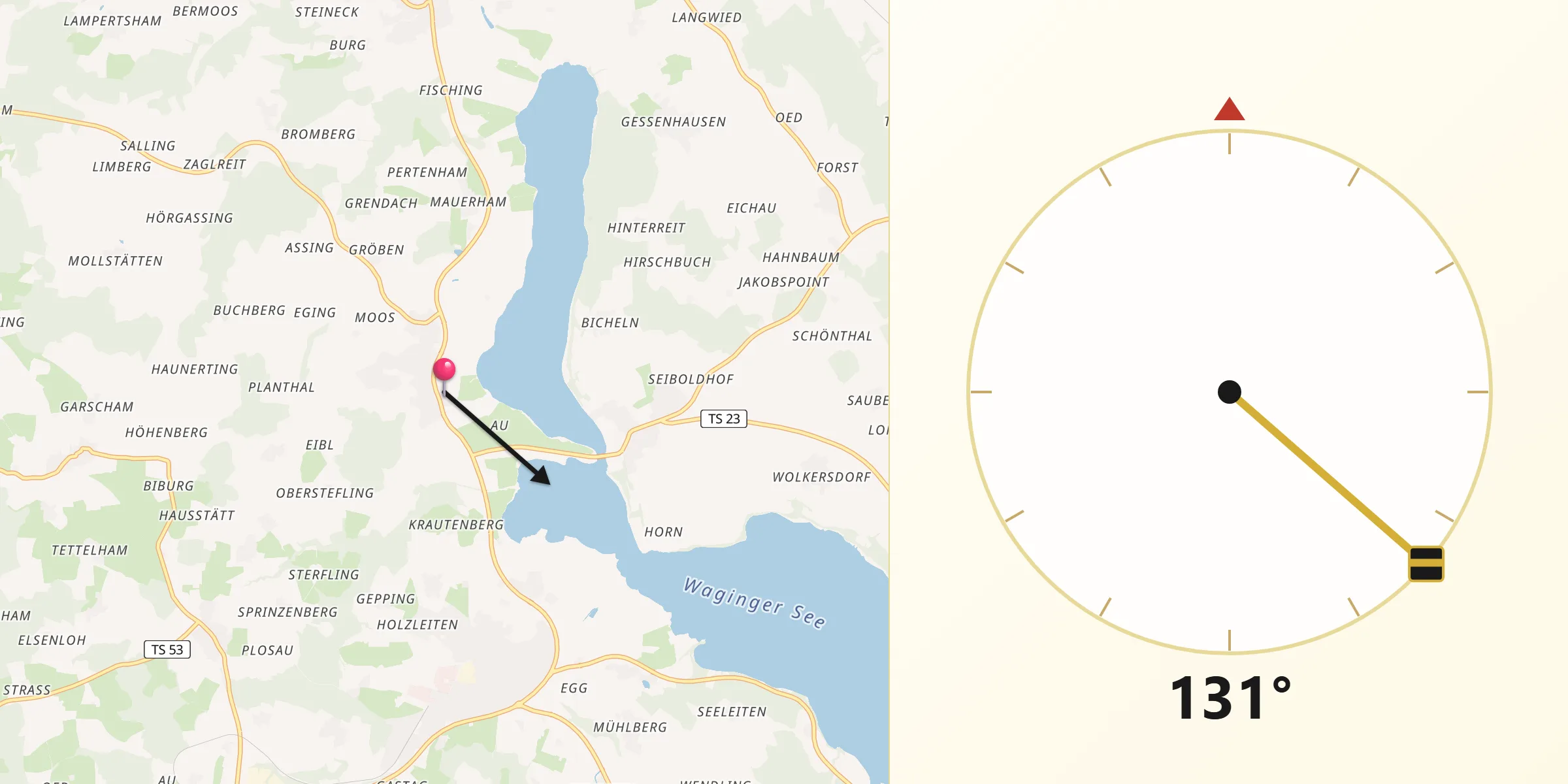 Qibla-Richtung von Taching am See