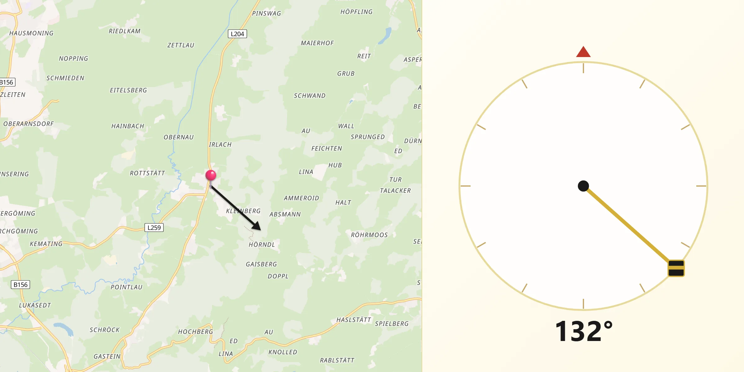 Qibla-Richtung von Nußdorf am Haunsberg