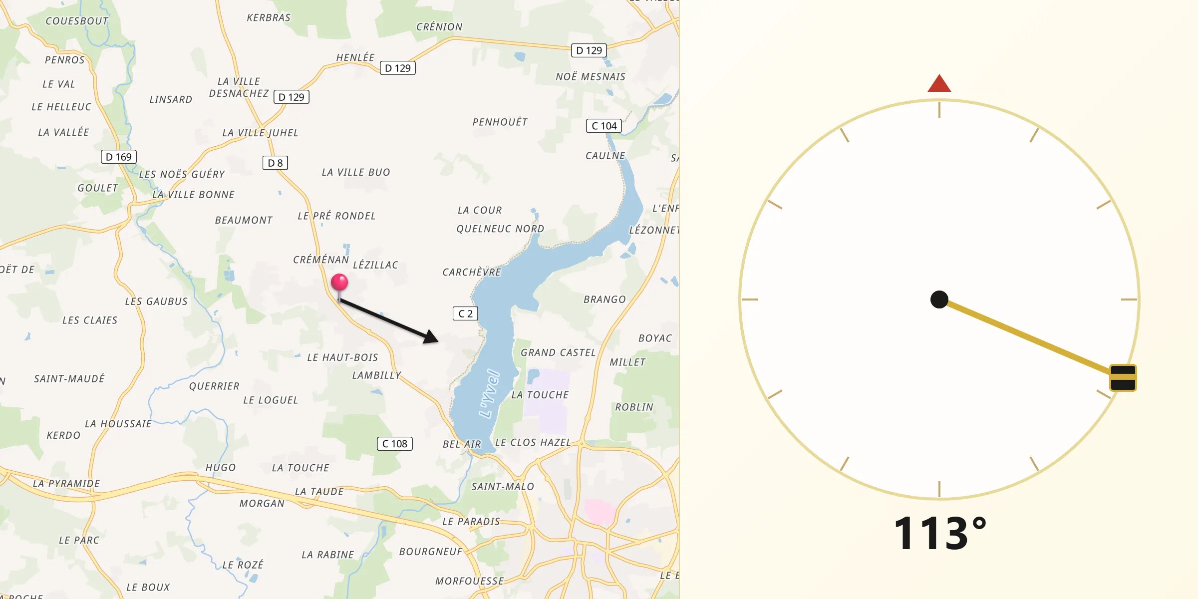 Direction vers la Qibla depuis Taupont