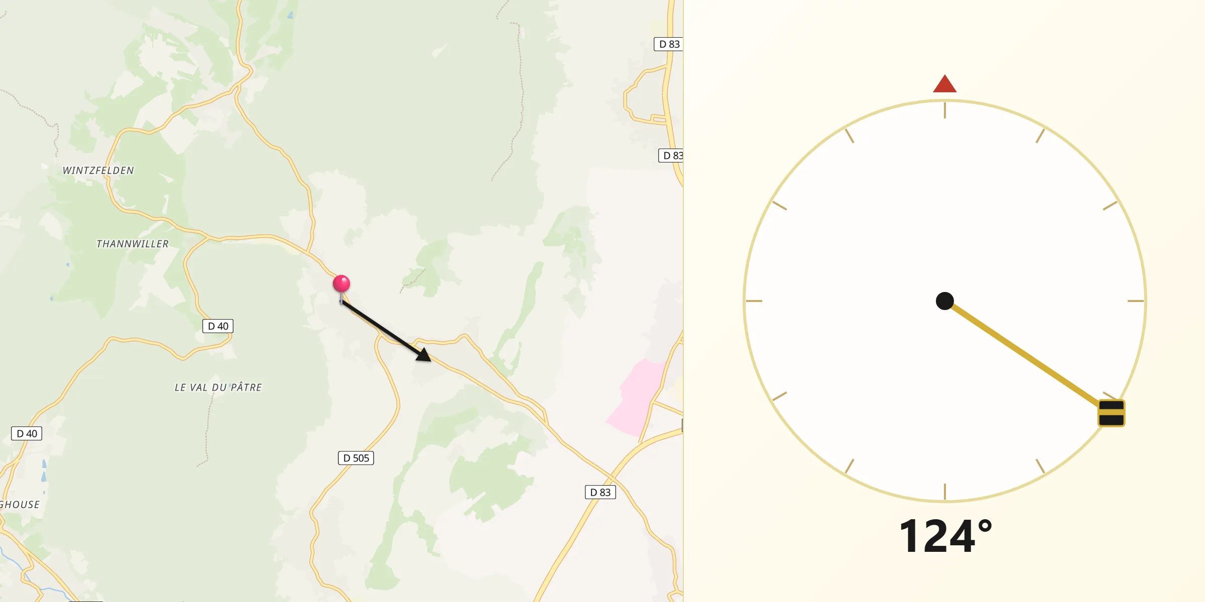 Direction vers la Qibla depuis Soultzmatt