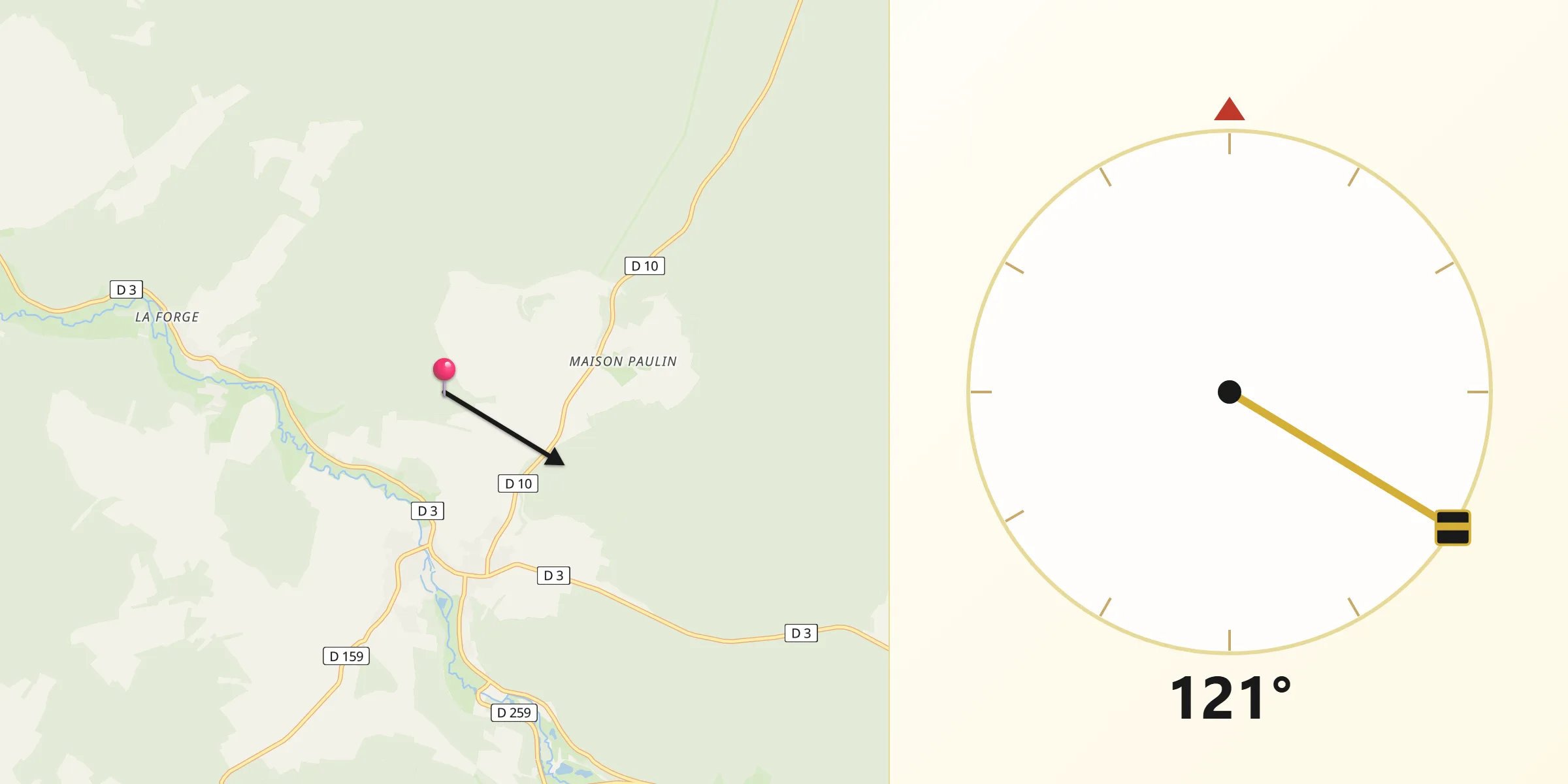Direction vers la Qibla depuis Bugnières