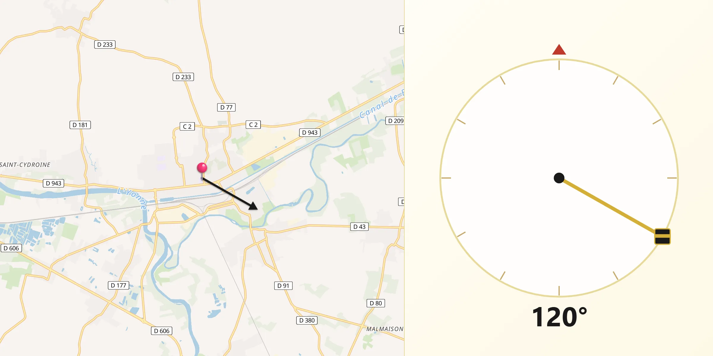 Direction vers la Qibla depuis Migennes
