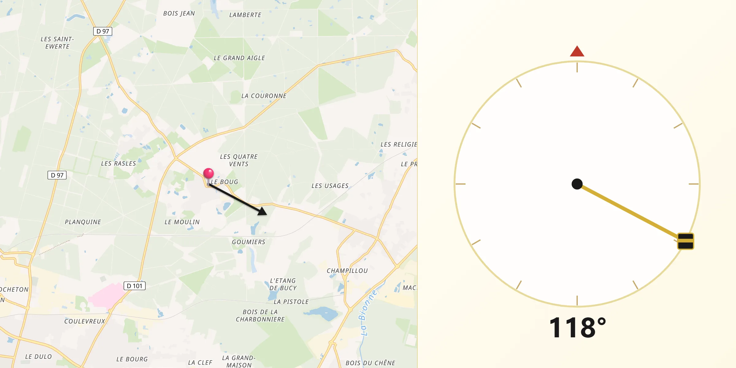 Direction vers la Qibla depuis Chanteau
