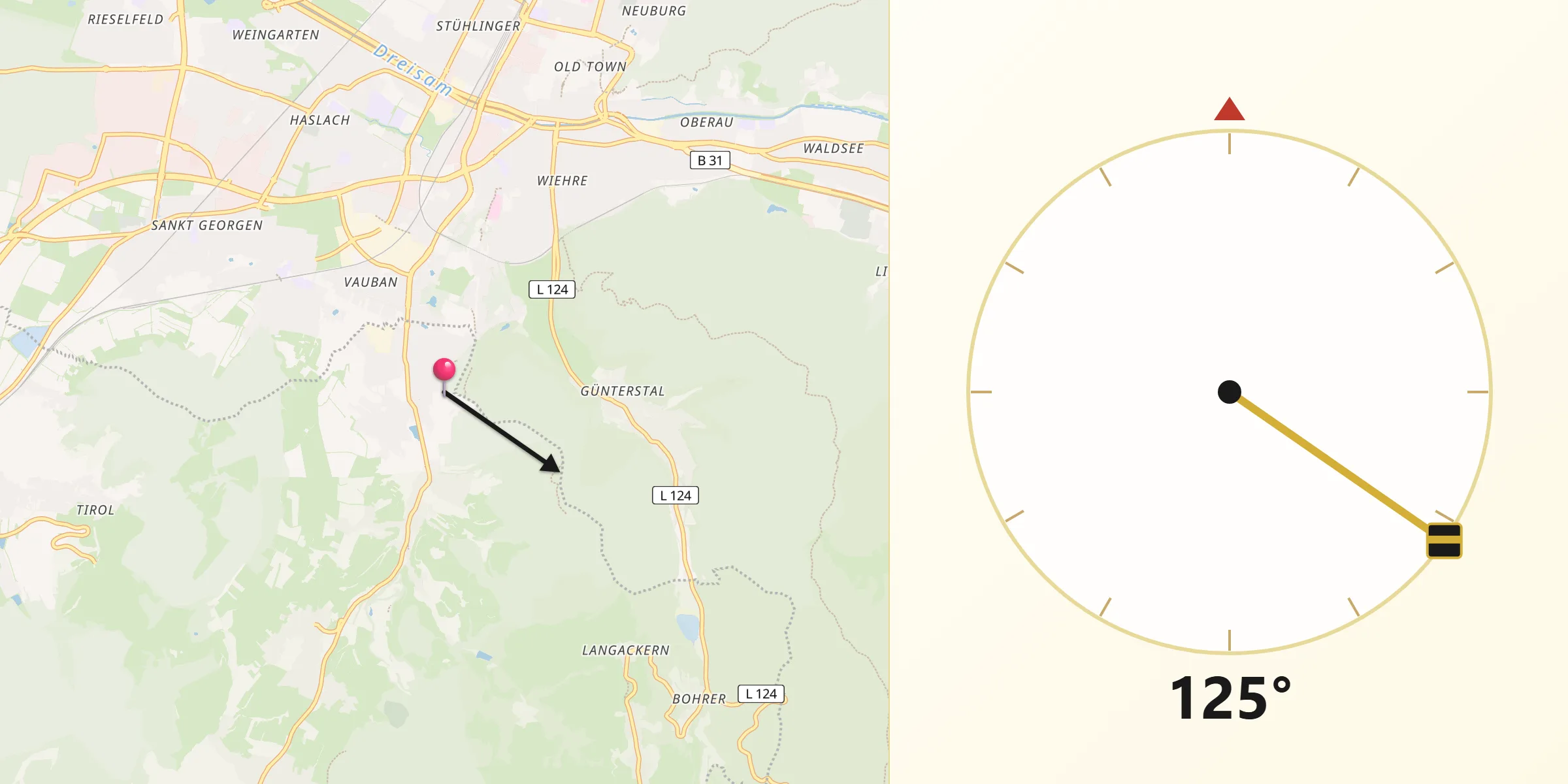 Qibla-Richtung von Merzhausen