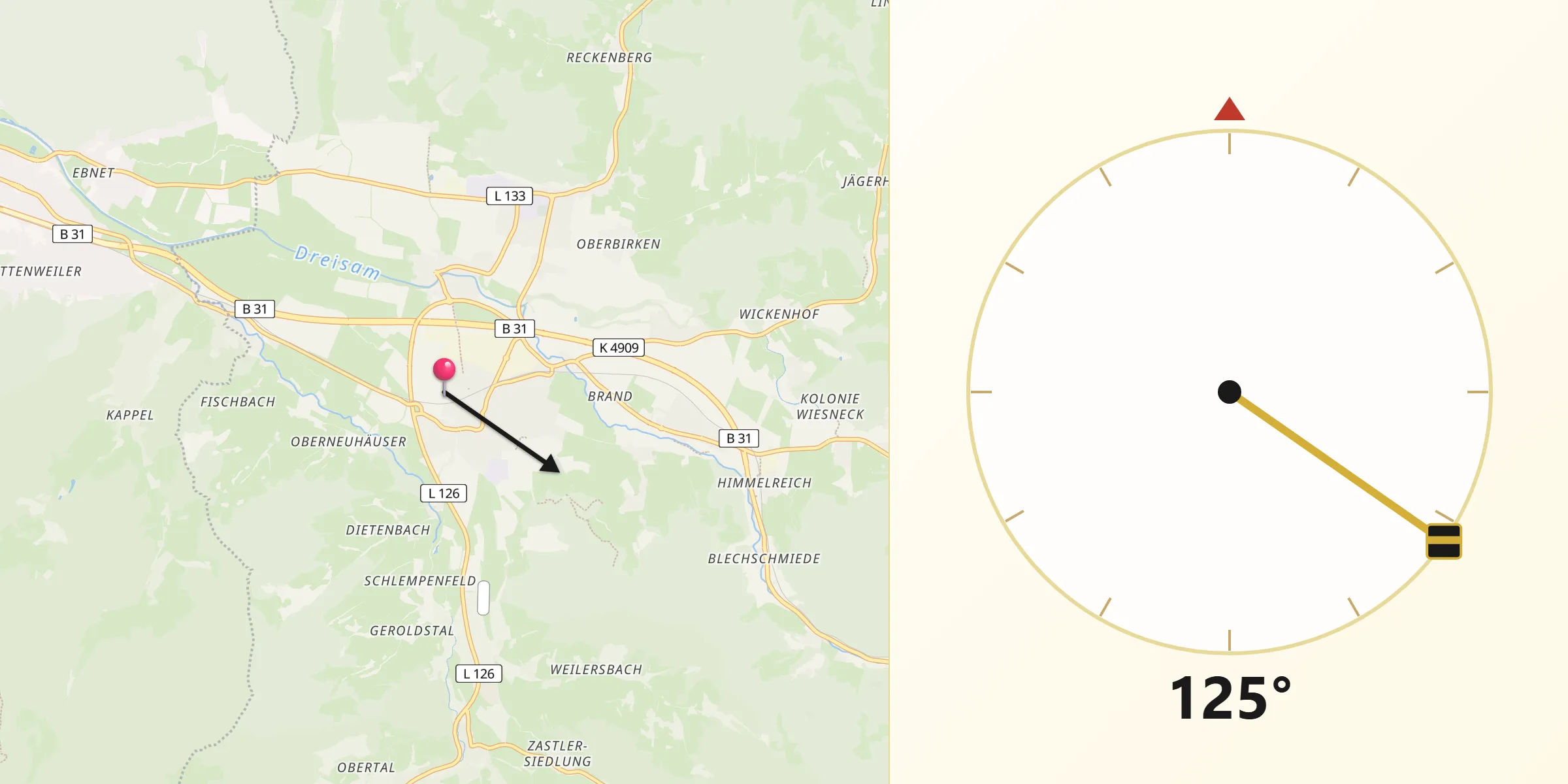 Qibla-Richtung von Kirchzarten