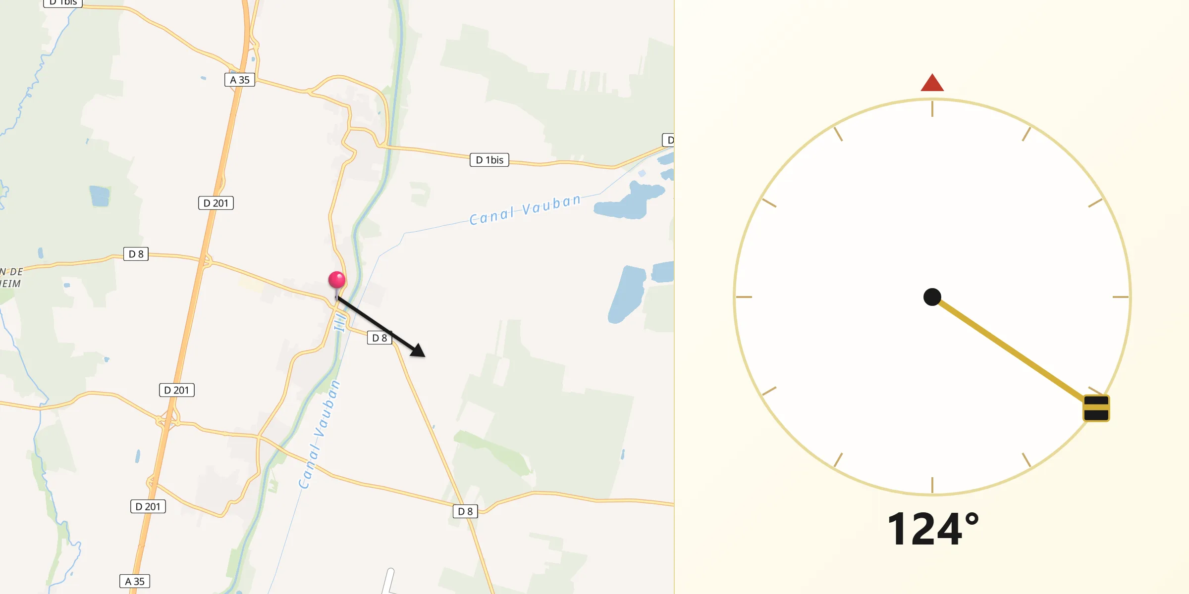 Direction vers la Qibla depuis Oberhergheim