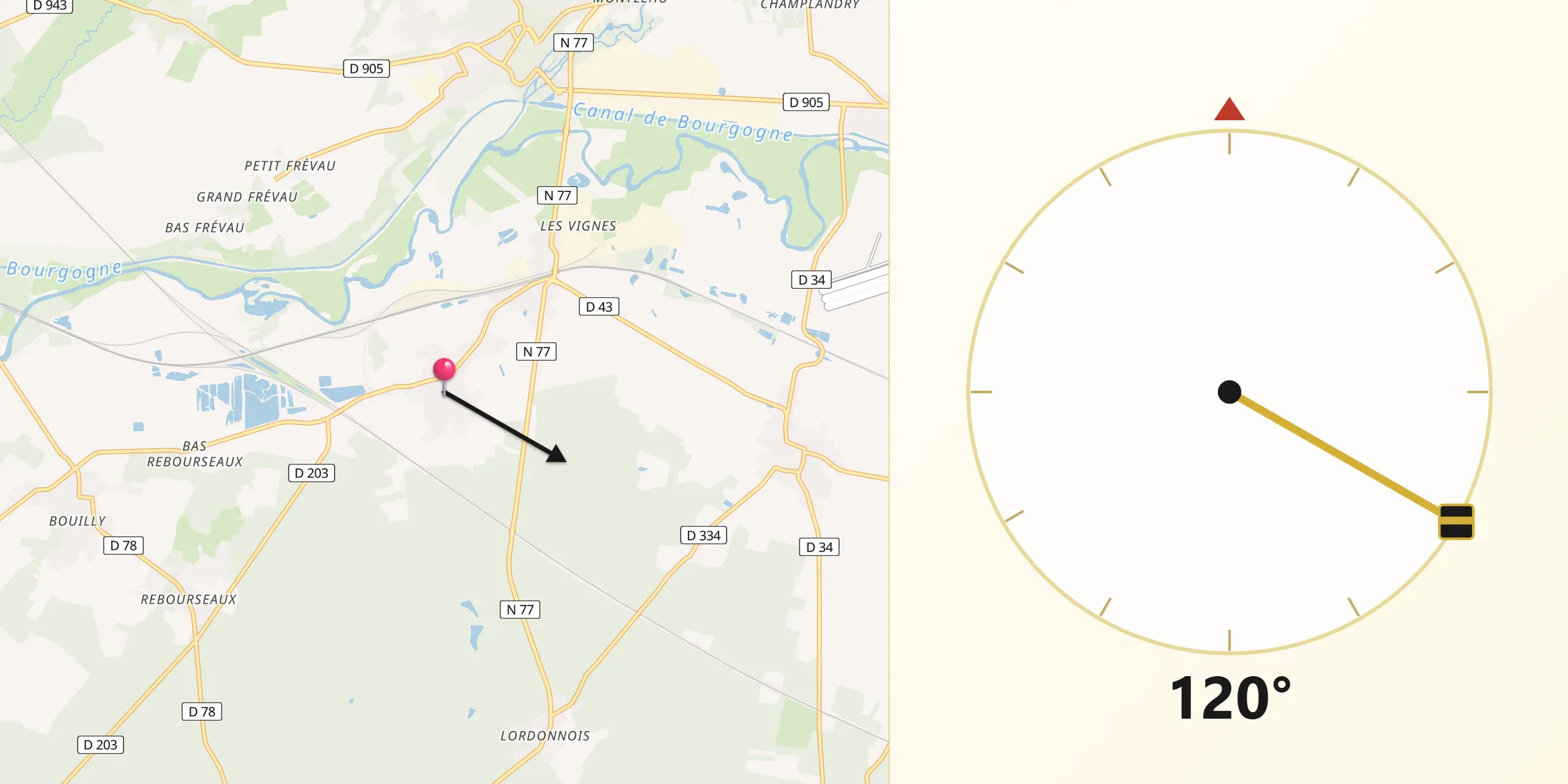 Direction vers la Qibla depuis Vergigny