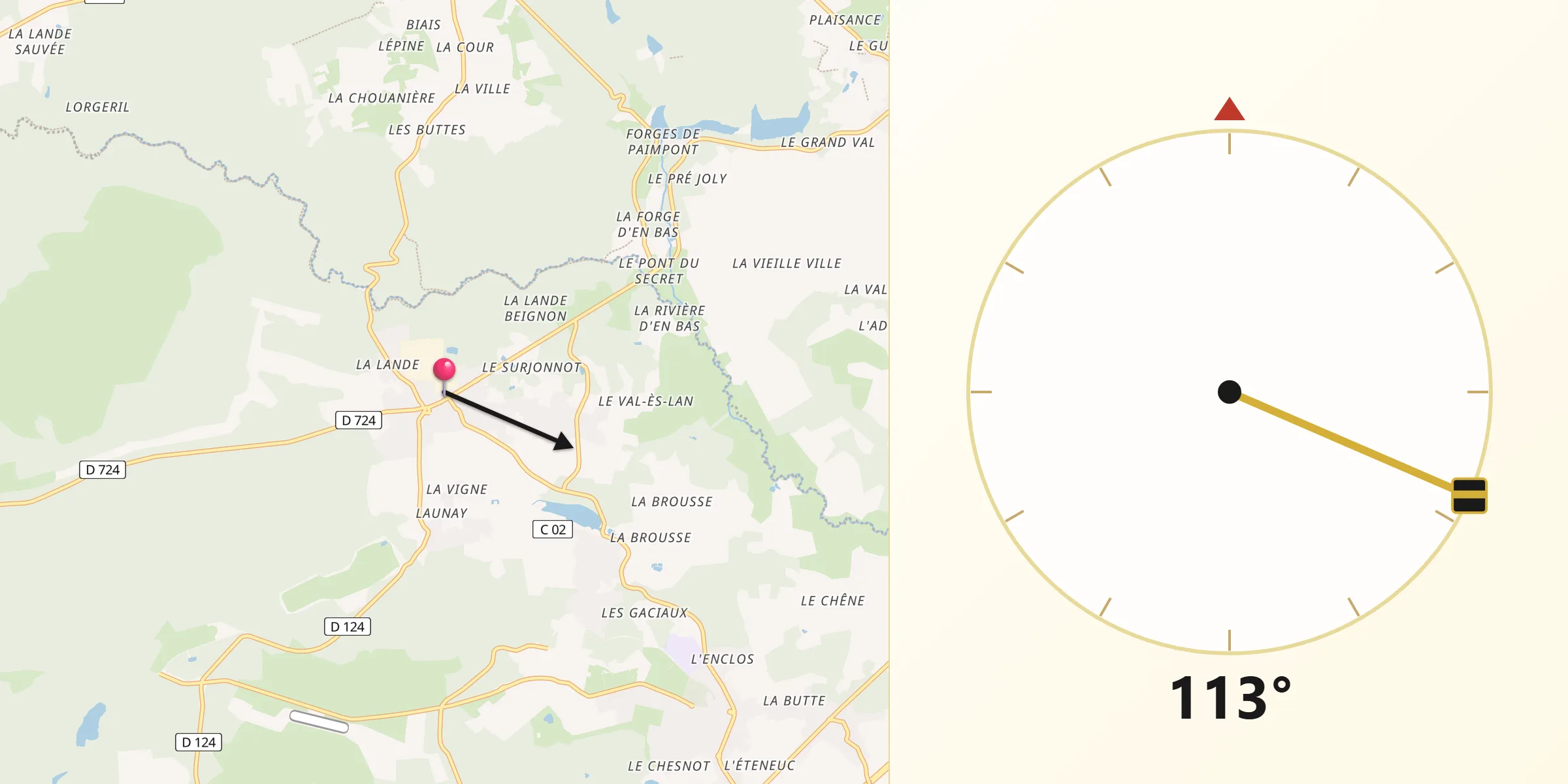 Direction vers la Qibla depuis Beignon