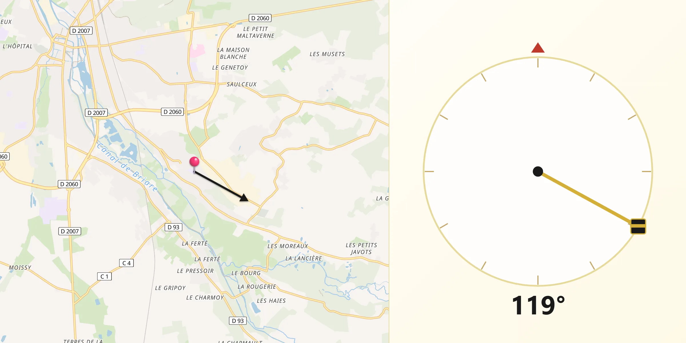 Direction vers la Qibla depuis Amilly