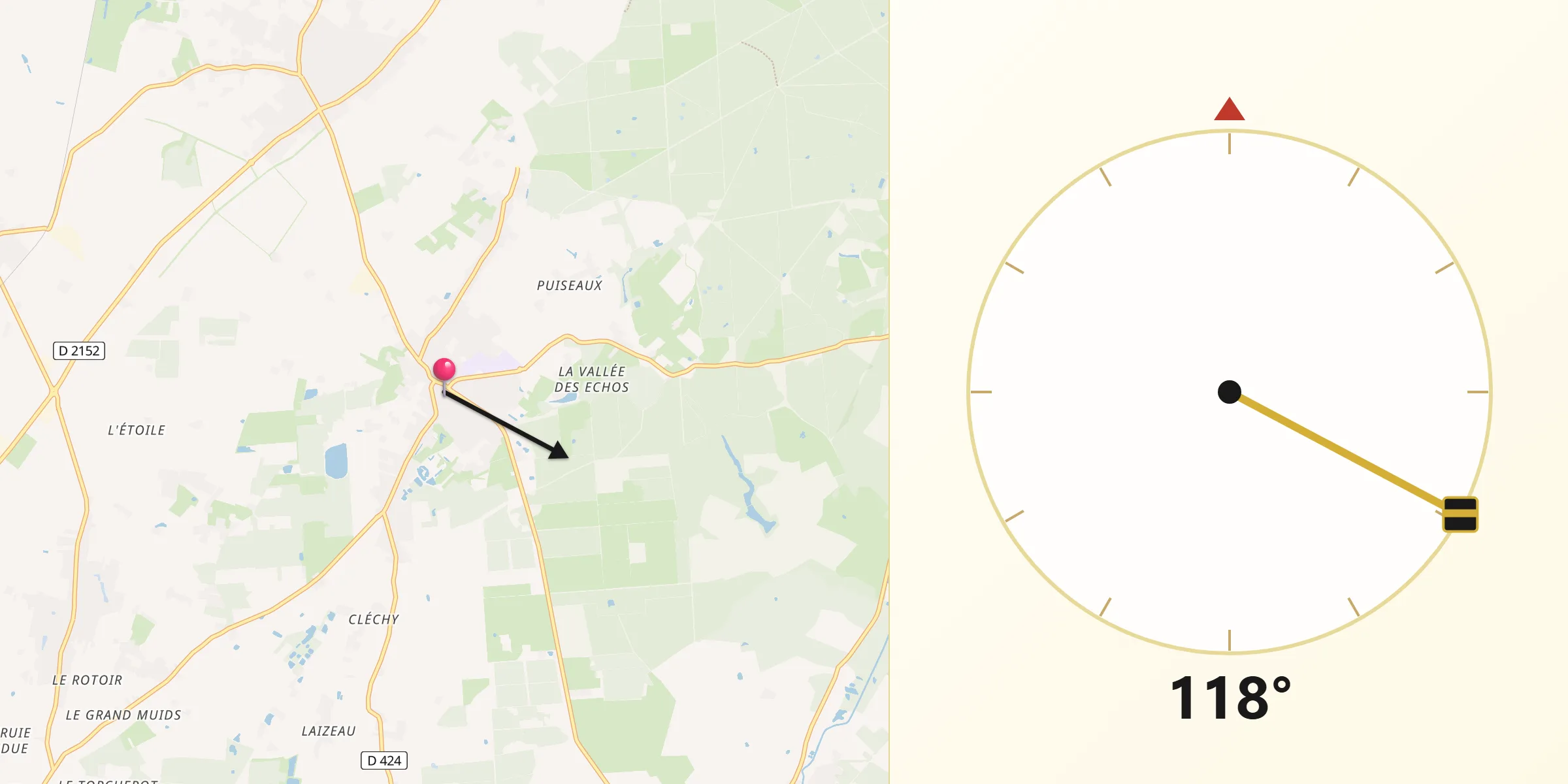 Direction vers la Qibla depuis Traînou