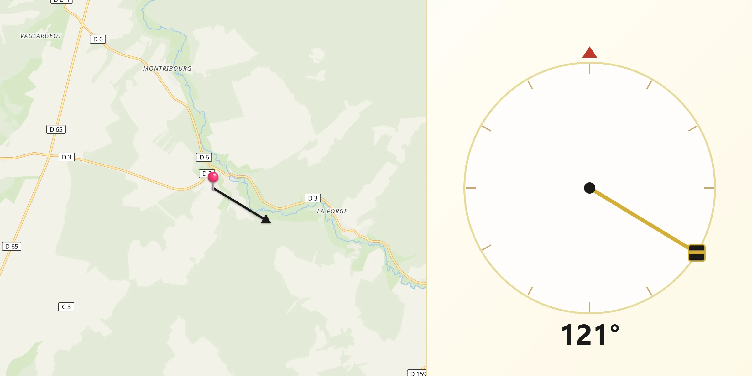 Direction vers la Qibla depuis Cour-l'Évêque