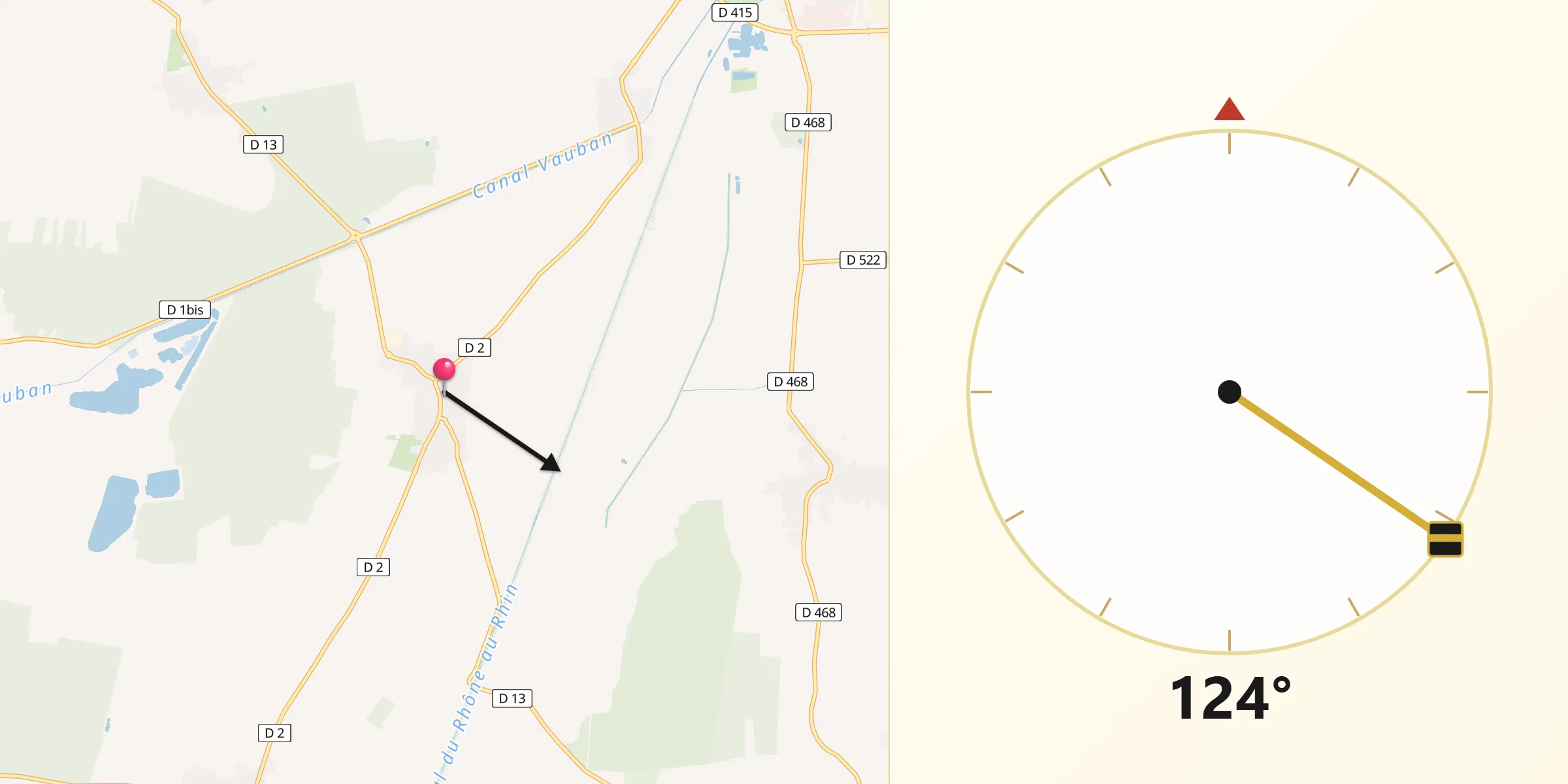 Direction vers la Qibla depuis Dessenheim
