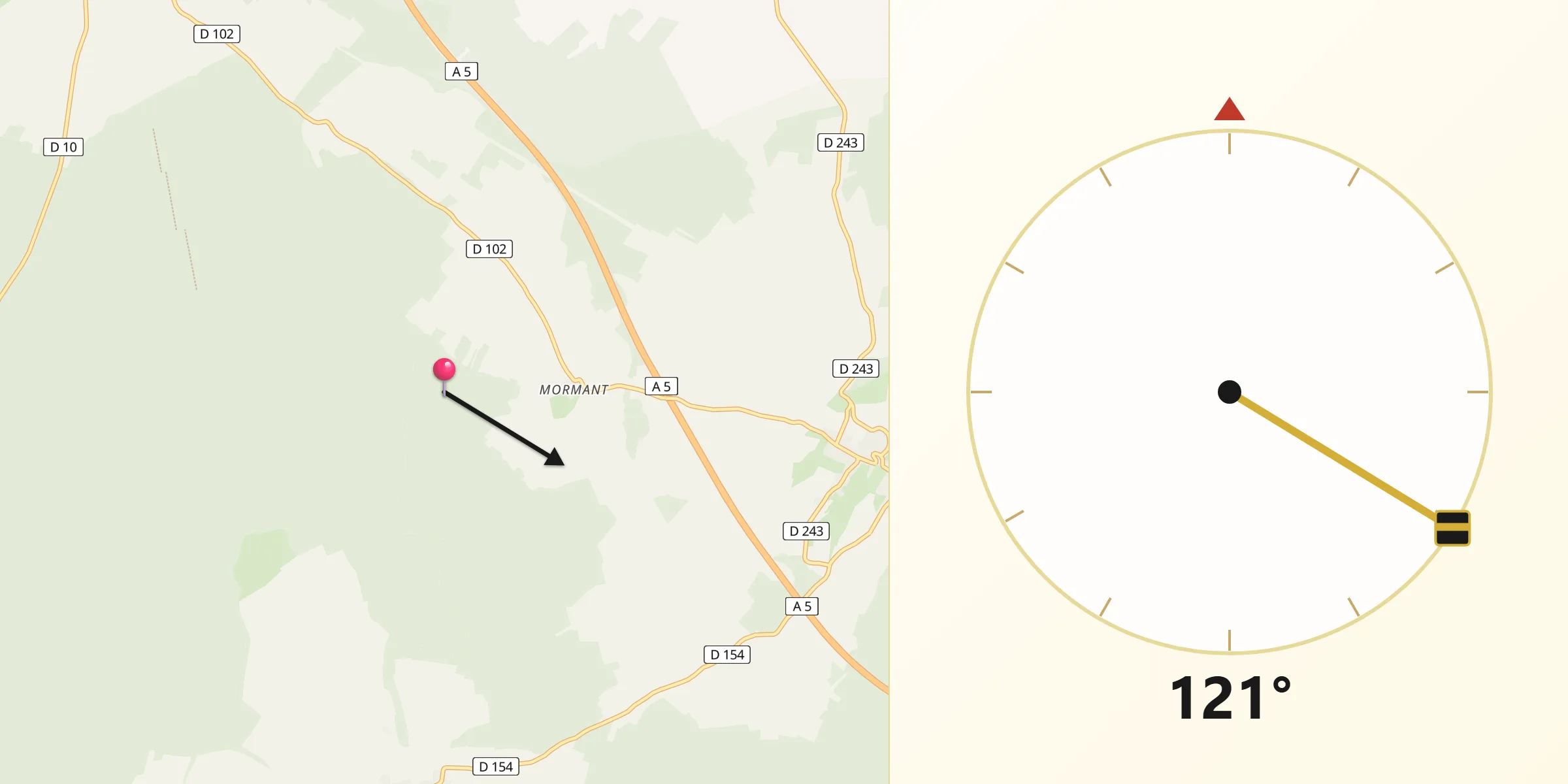 Direction vers la Qibla depuis Leffonds