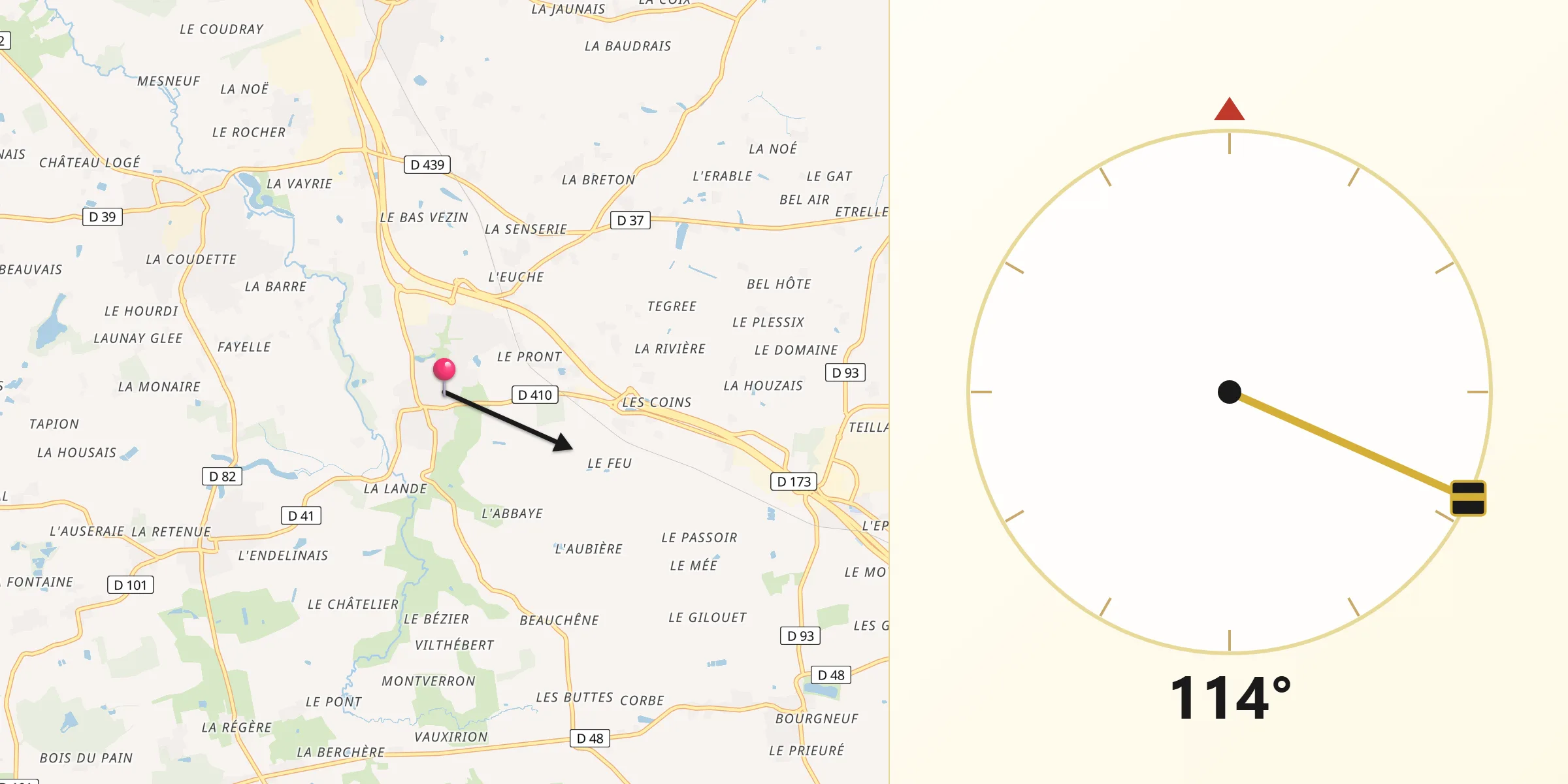 Direction vers la Qibla depuis Corps-Nuds