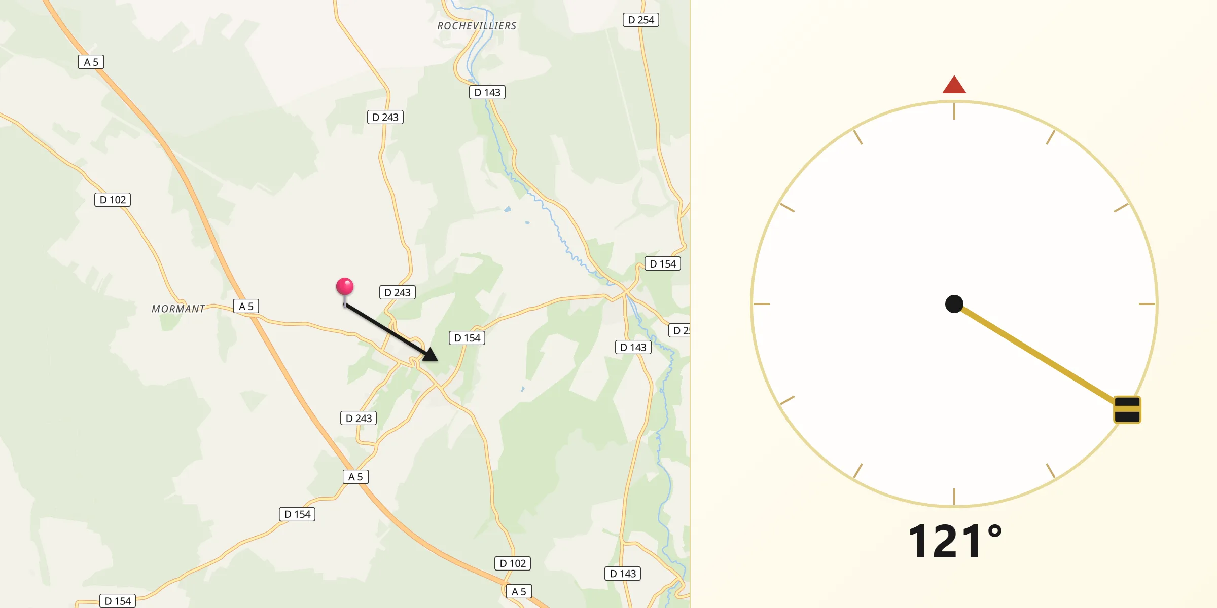 Direction vers la Qibla depuis Villiers-sur-Suize