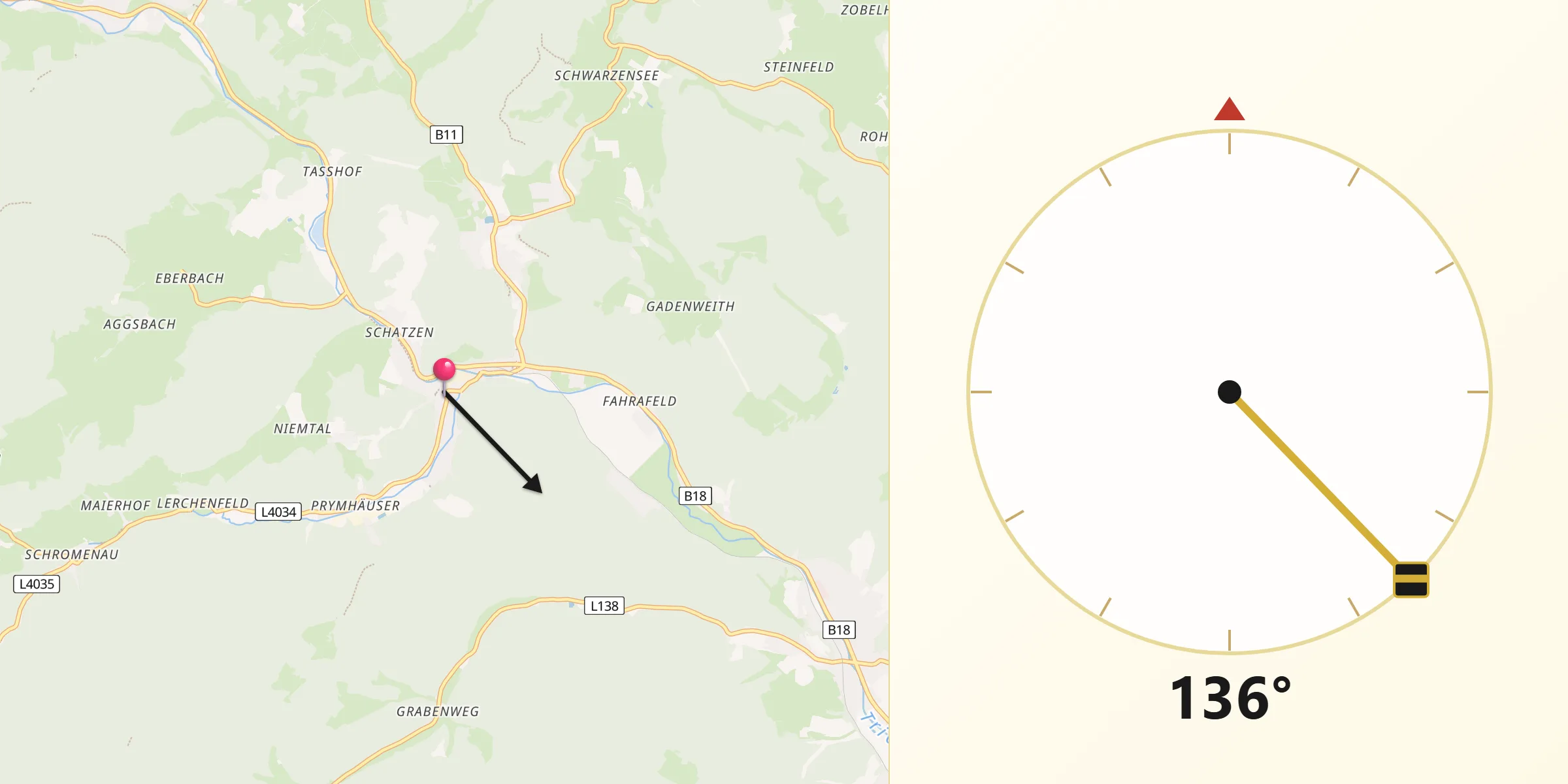 Qibla-Richtung von Weissenbach an der Triesting