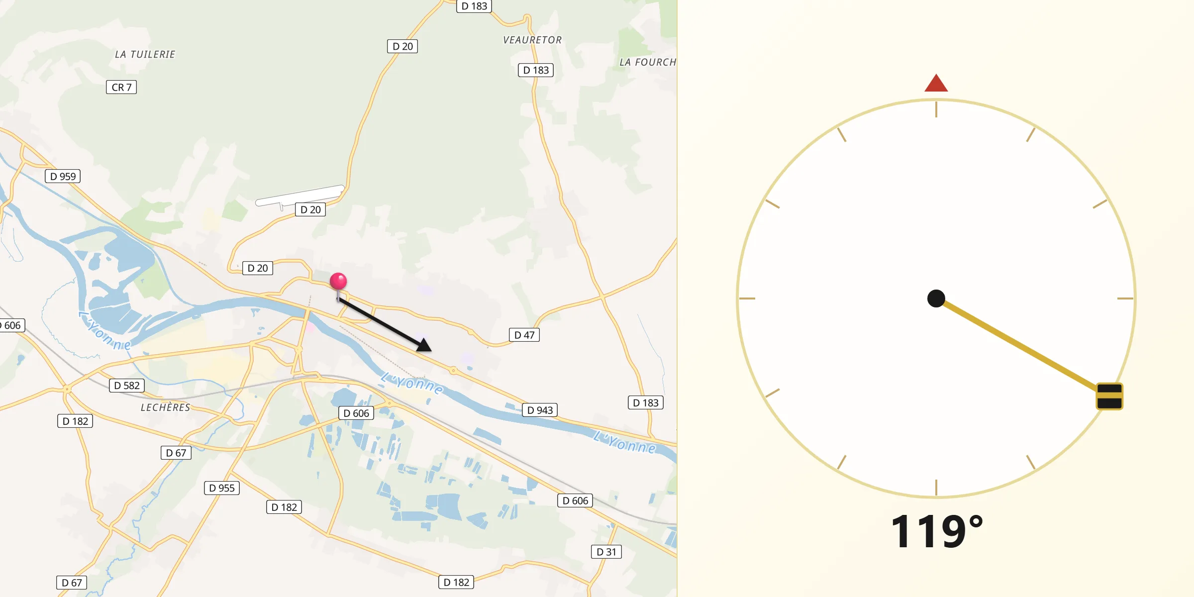 Direction vers la Qibla depuis Joigny