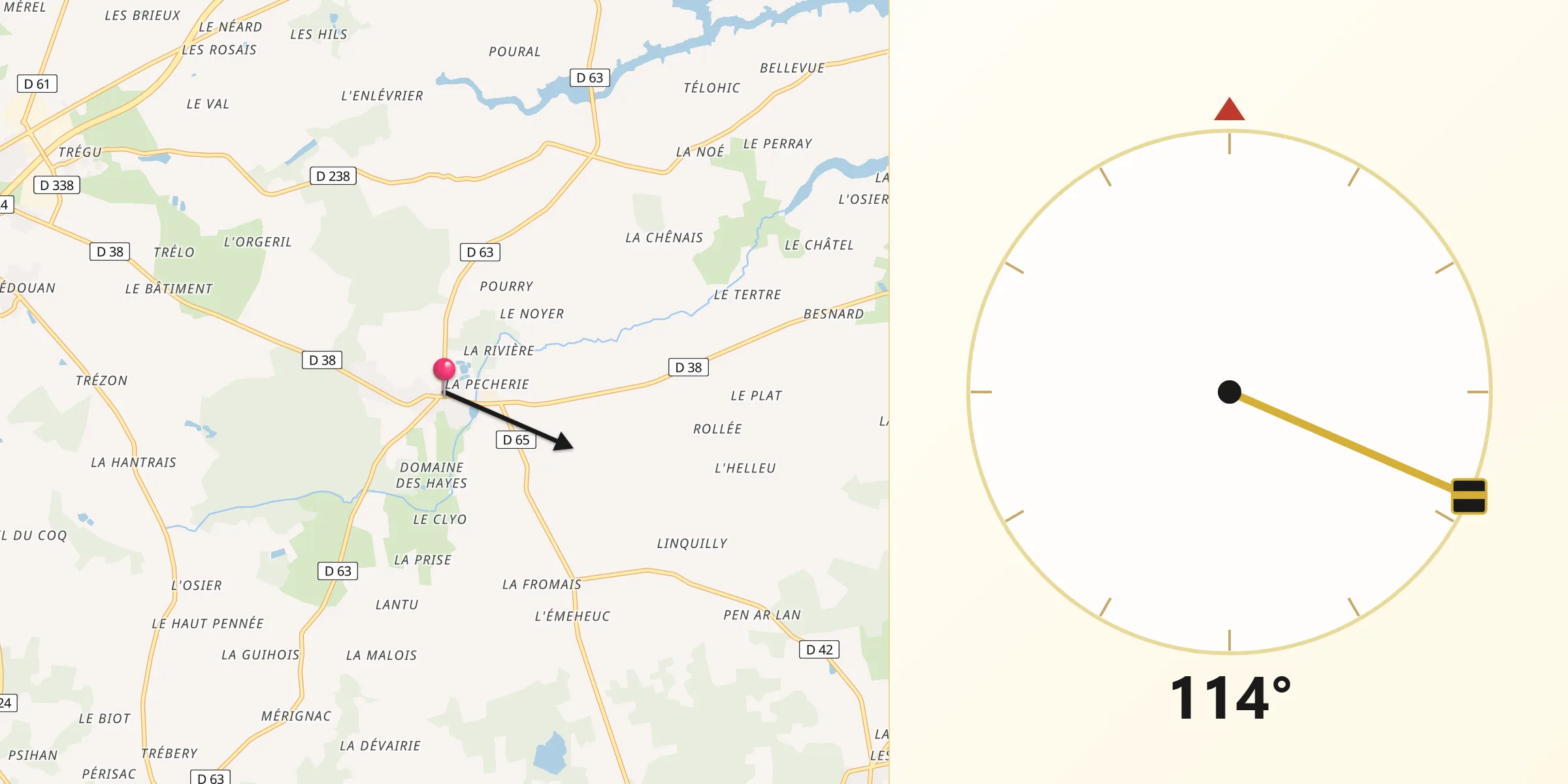 Direction vers la Qibla depuis Maxent
