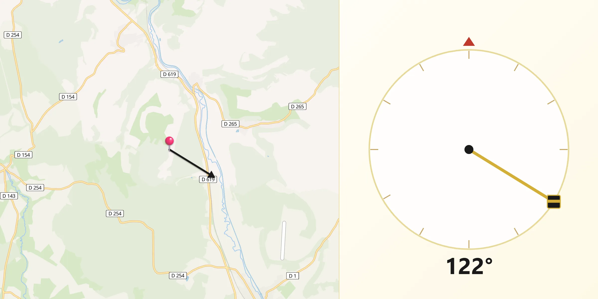 Direction vers la Qibla depuis Thivet