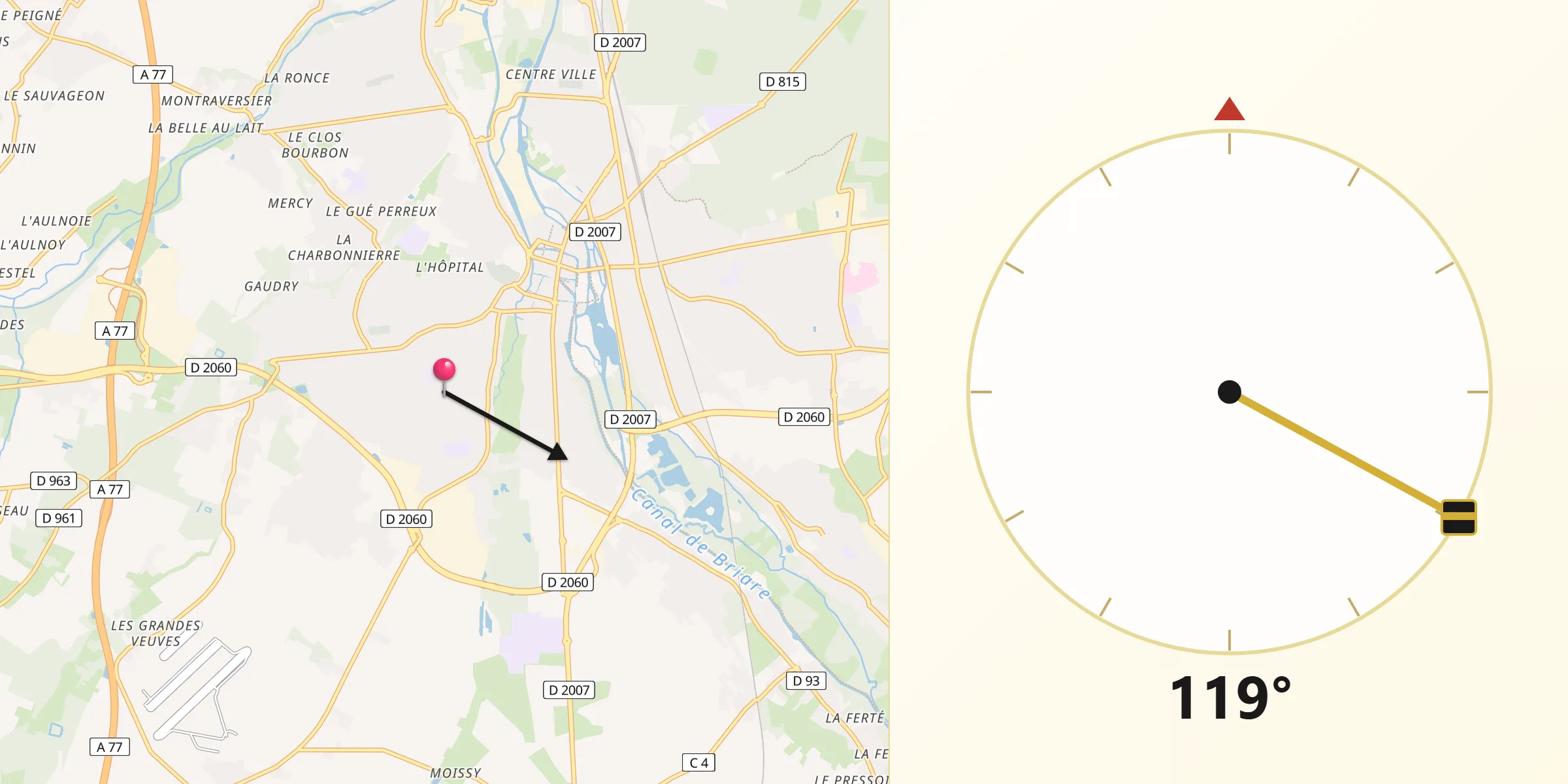 Direction vers la Qibla depuis Villemandeur