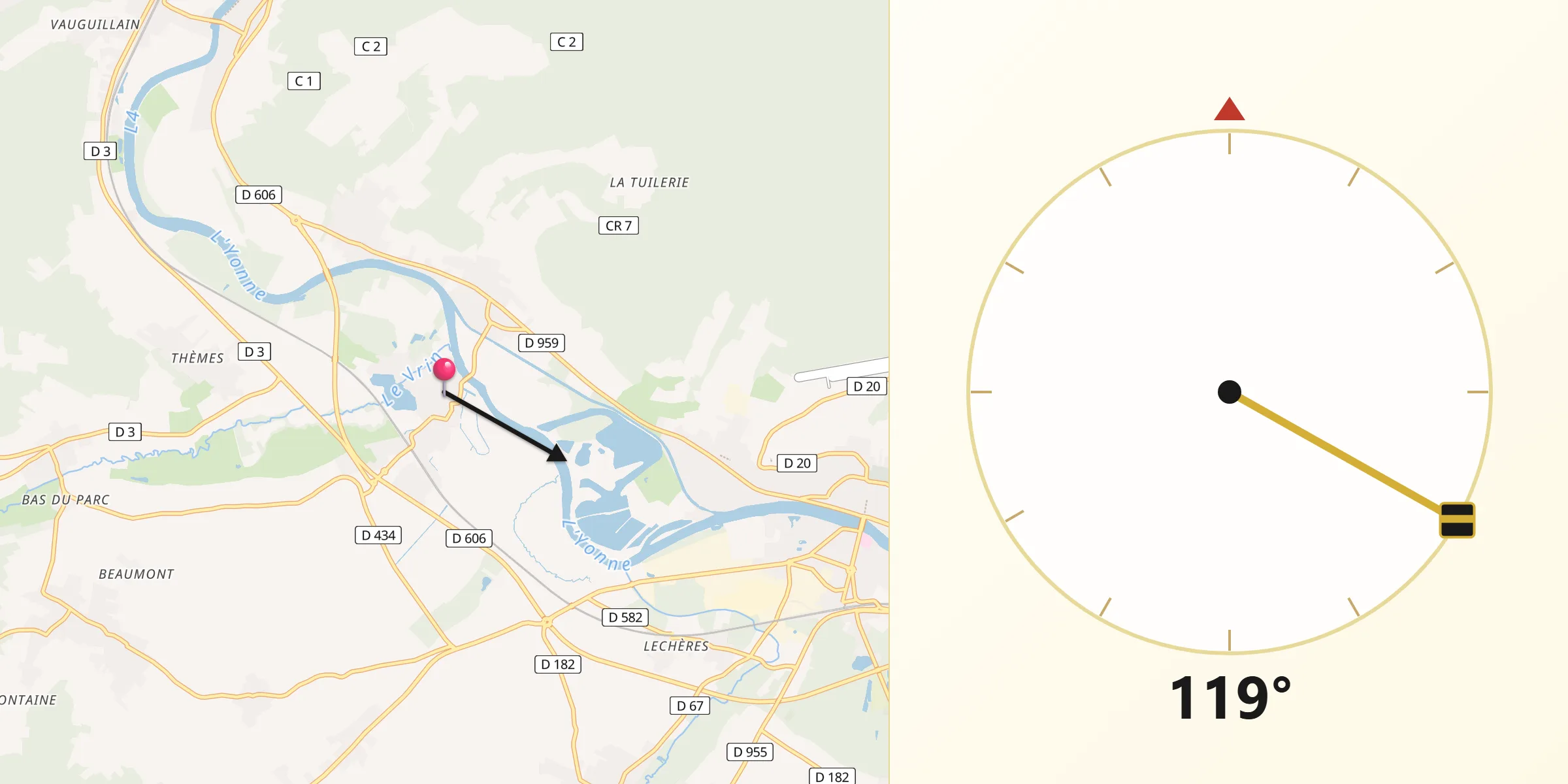 Direction vers la Qibla depuis Cézy