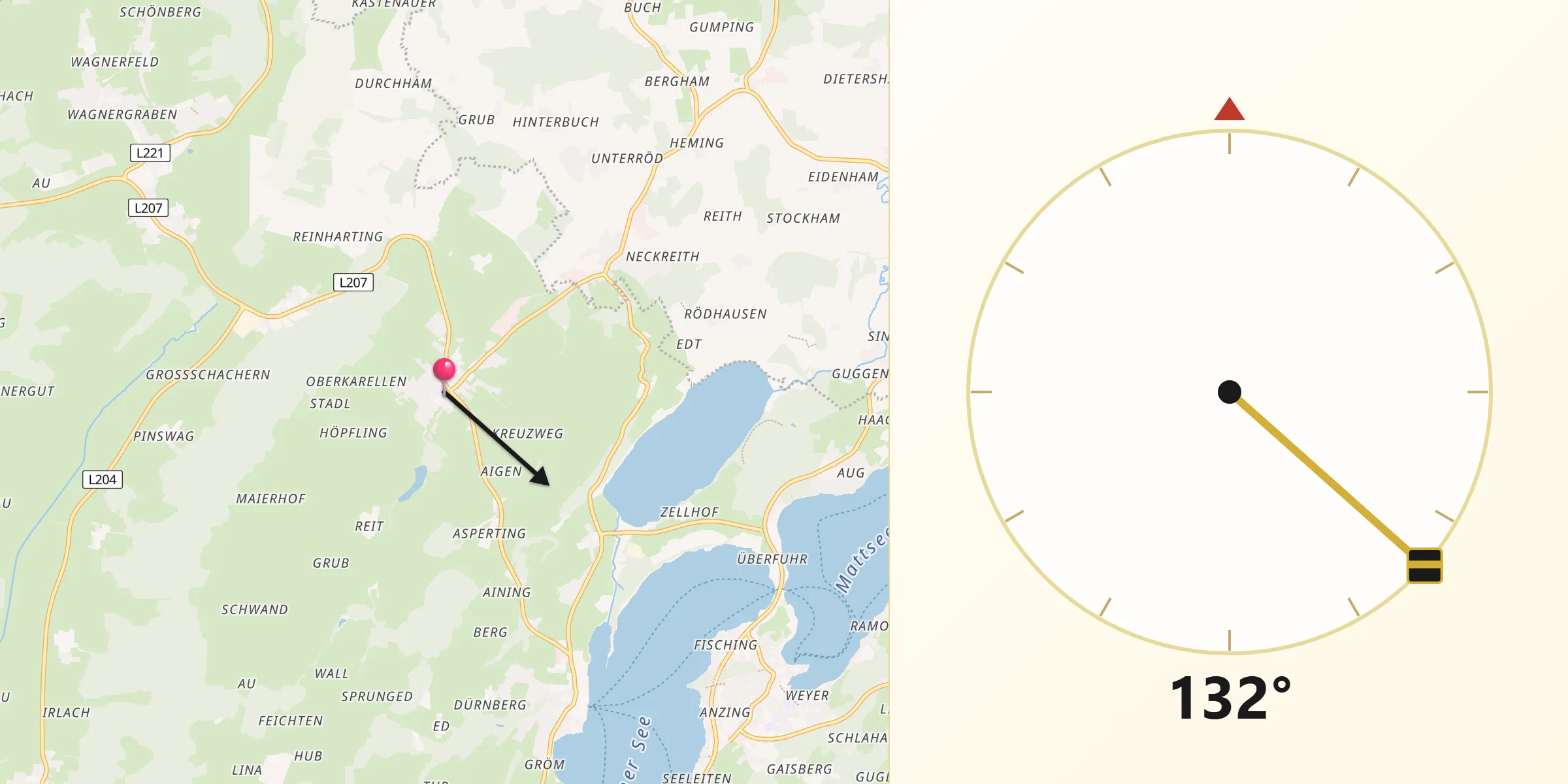 Qibla-Richtung von Berndorf bei Salzburg