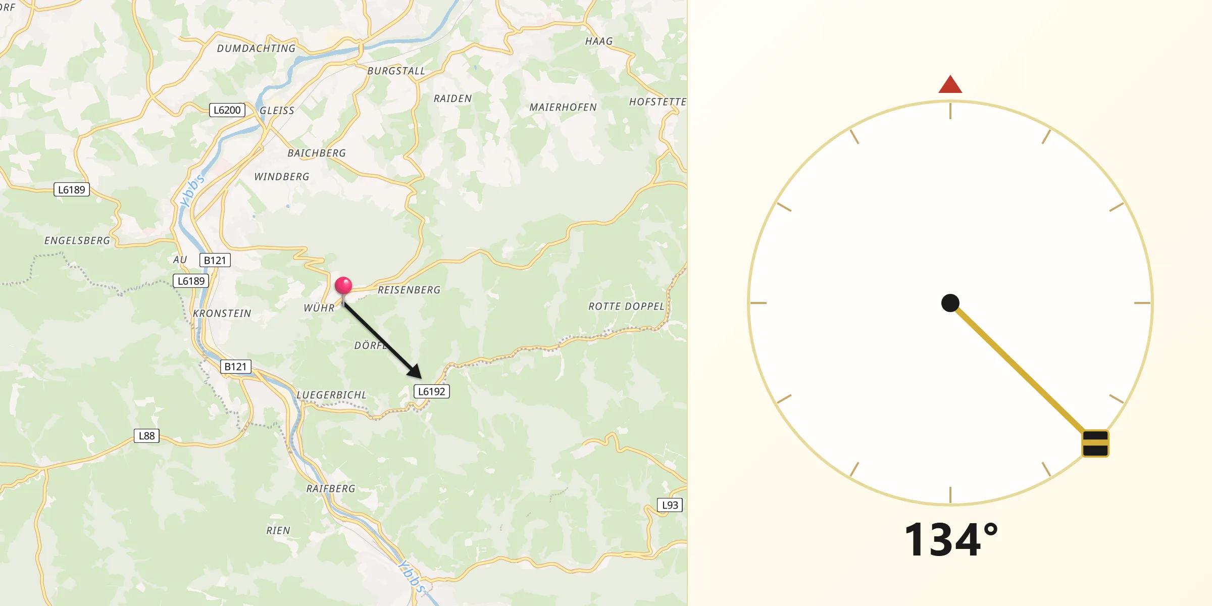 Qibla-Richtung von Sonntagberg
