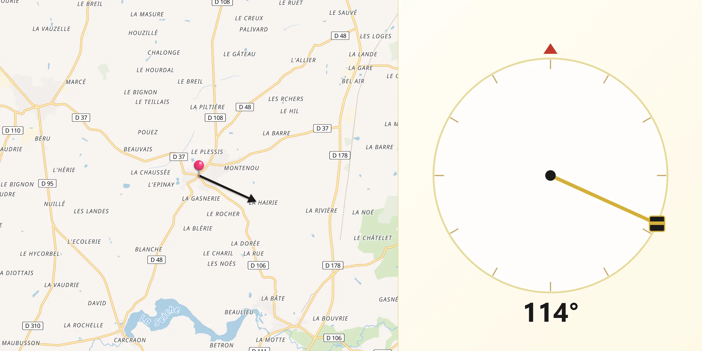 Direction vers la Qibla depuis Domalain